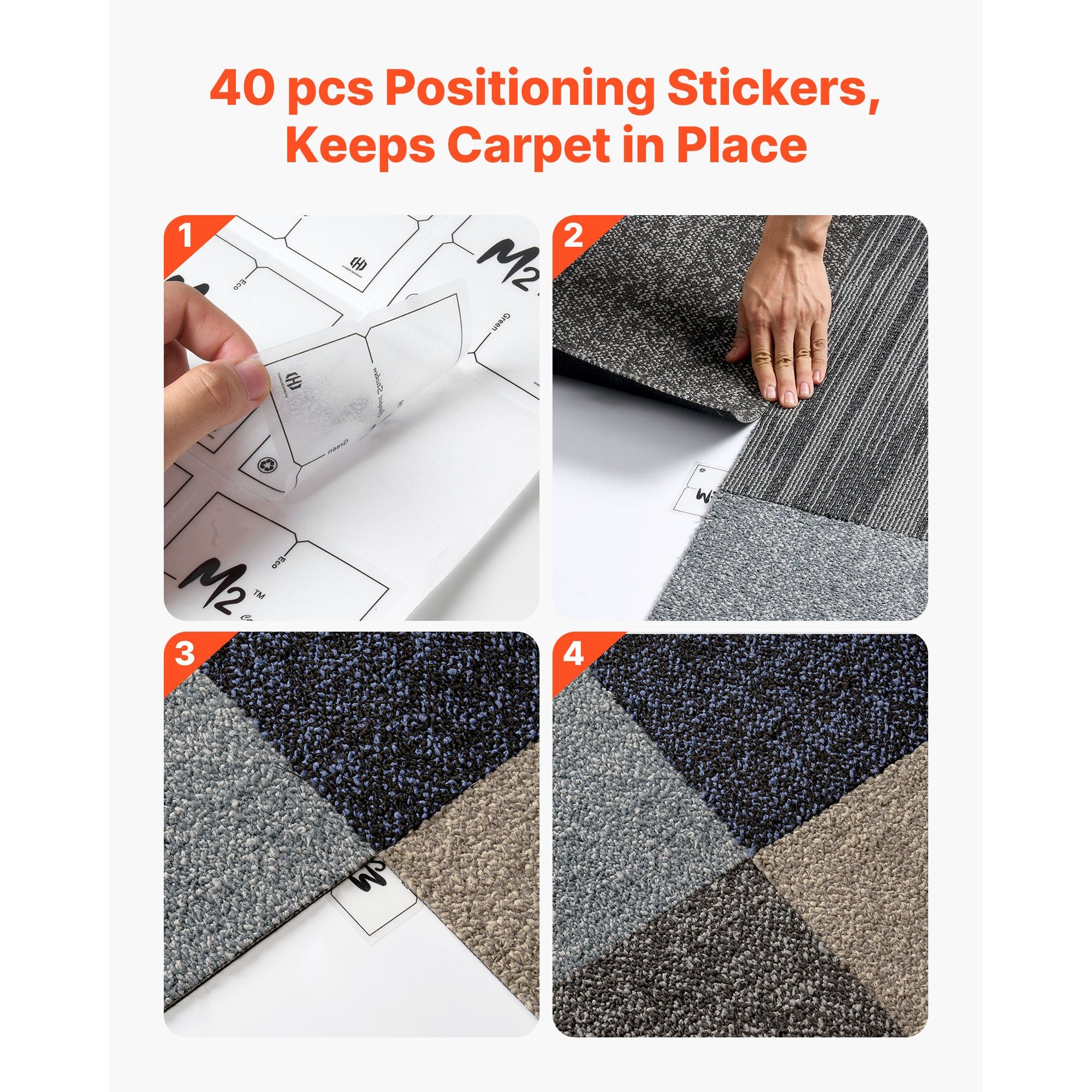 24 Pack Carpet Tiles 508x508mm Modular Floor Squares 6.2m² Multicolor