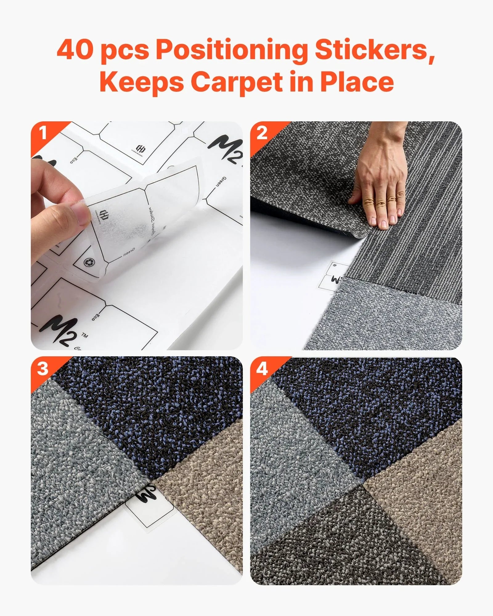 Carpet Tiles Reusable 508 x 508 mm, 24 PCS Modular Carpet Square Rug, Commercial Floor Soft Padded for Seamless Cover 6.2㎡, Easy DIY Replacement for Living Room Bedroom Office Indoor, Multicolor