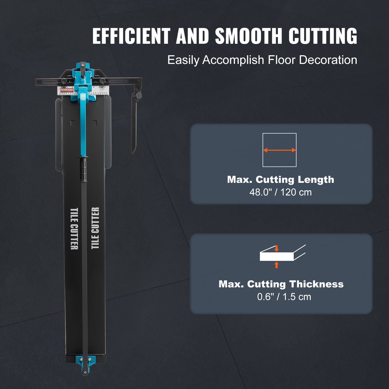 Manual Tile Cutter, 1200mm, Porcelain Ceramic Tile Cutter with Tungsten Carbide Cutting Wheel, Infrared Positioning, Anti-Skid Feet, Durable Rails for professional installers or beginners