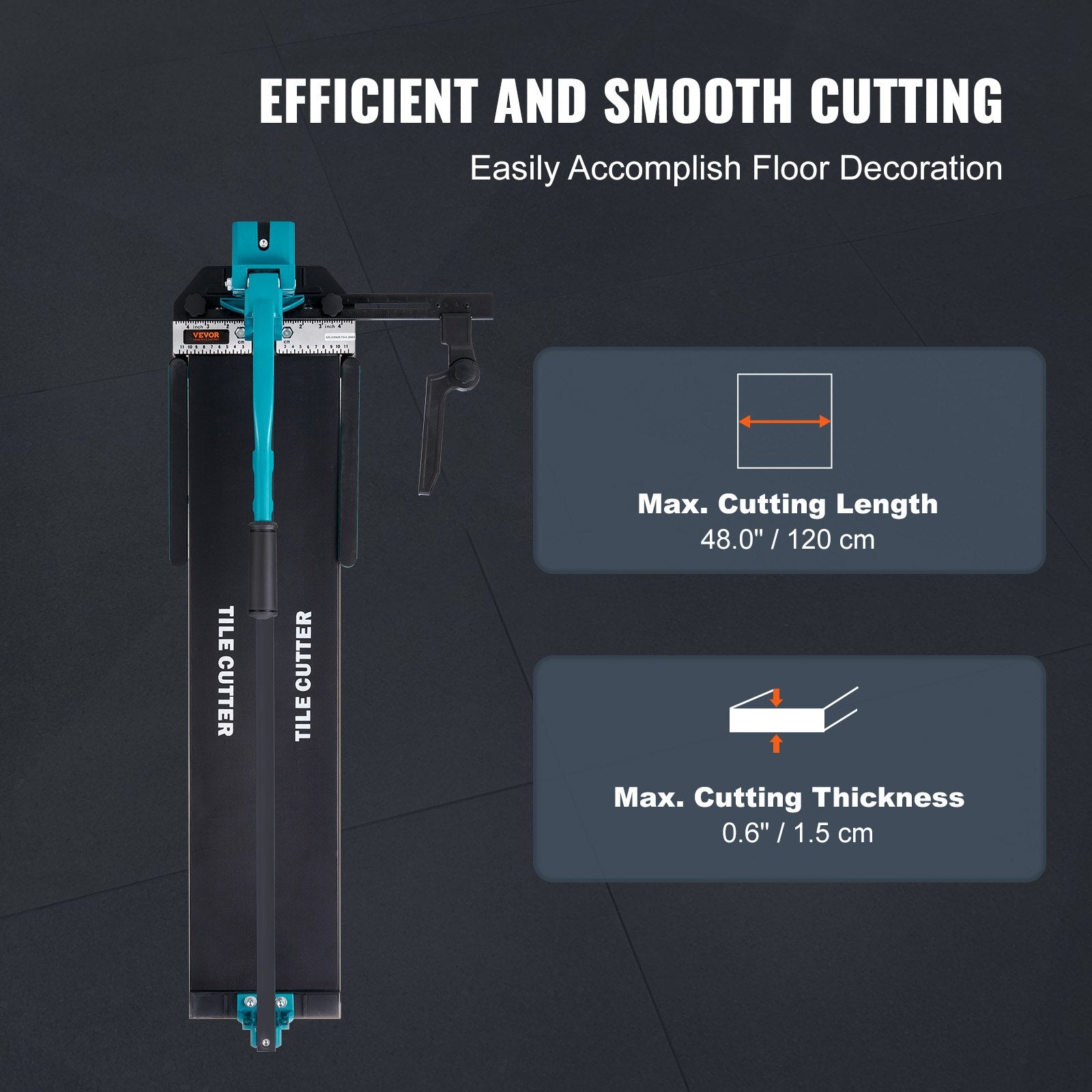Manual Tile Cutter, 1200mm, Porcelain Ceramic Tile Cutter with Tungsten Carbide Cutting Wheel, Infrared Positioning, Anti-Skid Feet, Durable Rails for professional installers or beginners