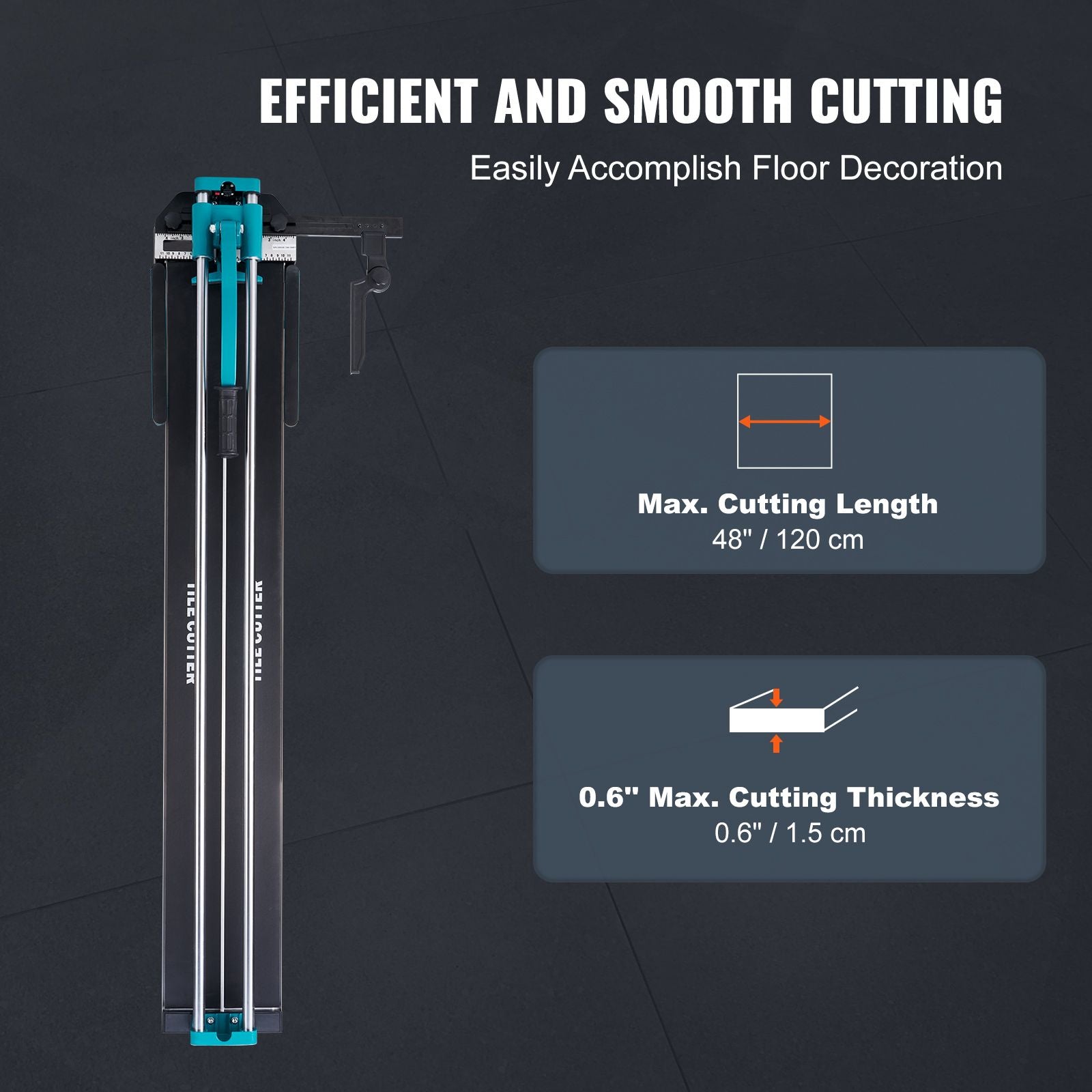 Manual Tile Cutter, 1200mm, Porcelain Ceramic Tile Cutter with Tungsten Carbide Cutting Wheel, Infrared Positioning, Anti-Skid Feet, Double Rails for professional installers or beginners