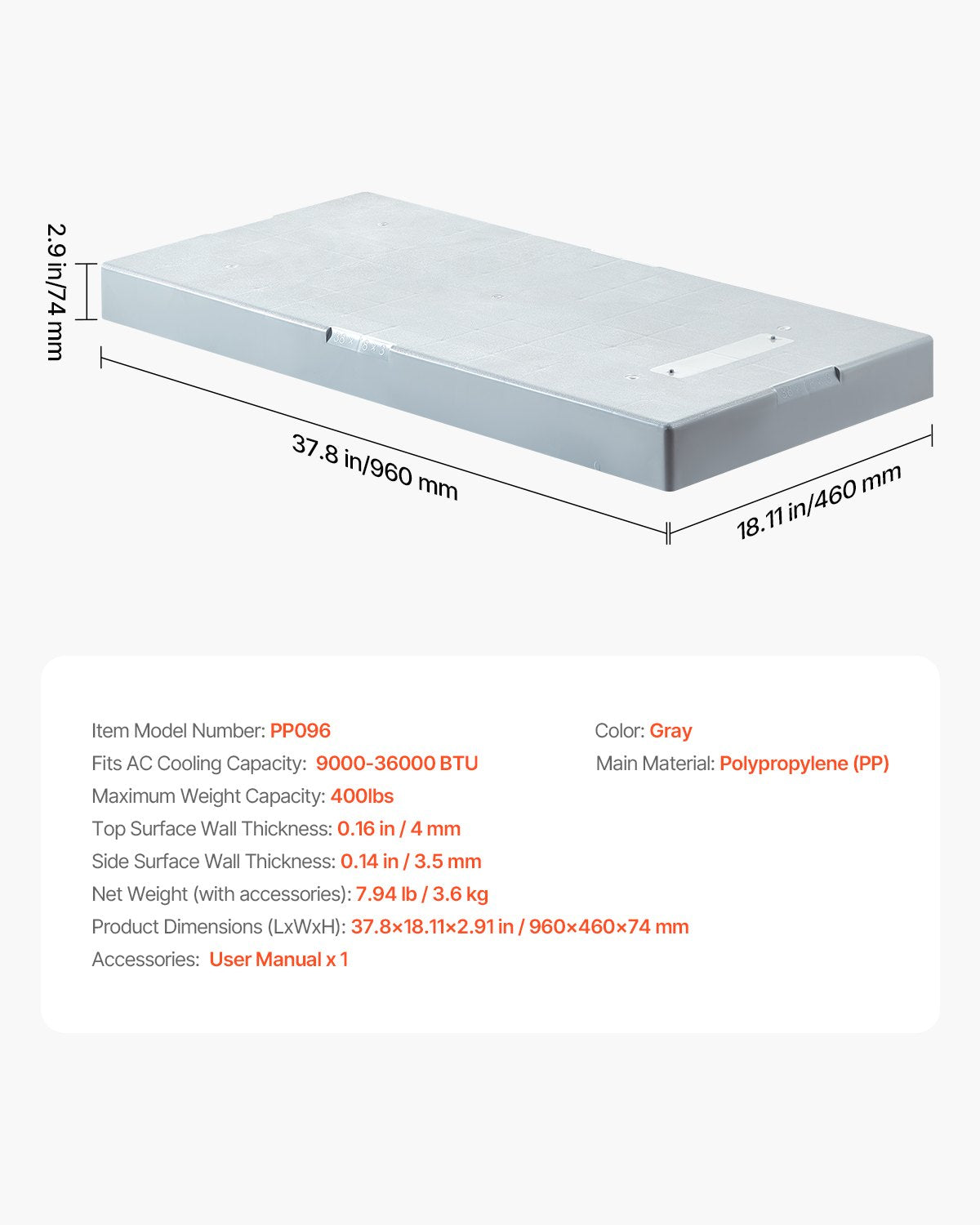 Mini Split Pad for 9000-36000 BTU Anti Vibration Outdoor Pads