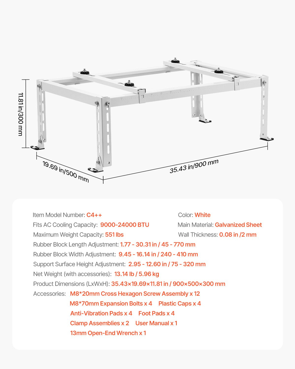 Mini Split Ground Stand Adjustable Anti Vibration for 9000-24000 BTU