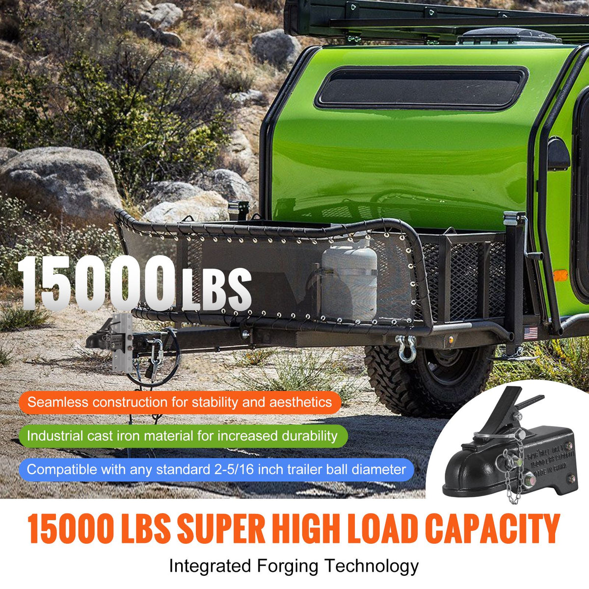 15000lb Adjustable Trailer Coupler 2-5/16in Heavy Duty Channel Mount Hitch