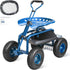 Rolling Garden Cart with Seat and Wheels Extendable Steer Handle Blue