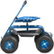 Rolling Garden Cart with Seat and Wheels Extendable Steer Handle Blue