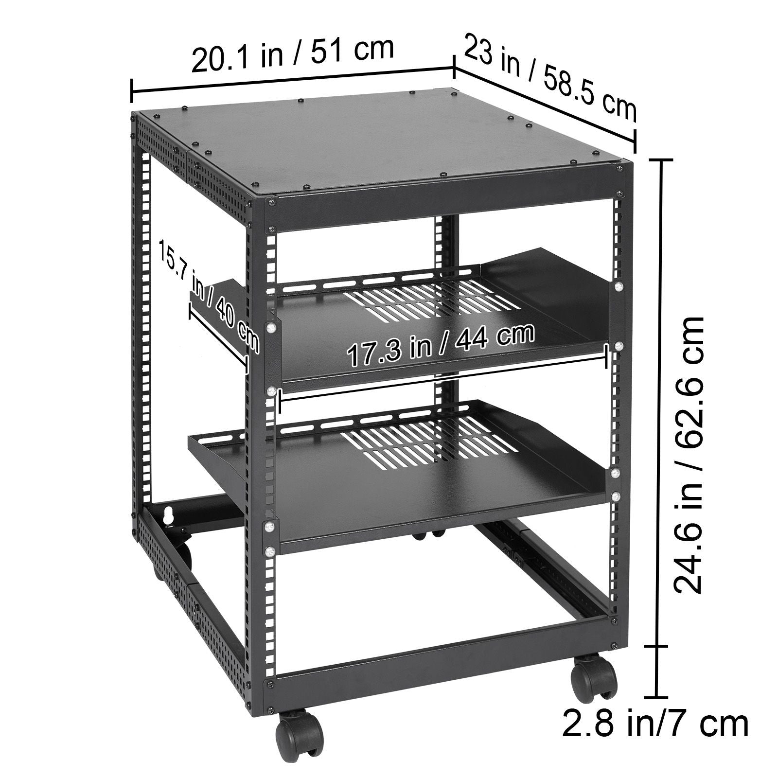 12U Open Frame Server Rack, 15''-40'' Adjustable Depth, Free Standing or Wall Mount Network Server Rack, 4 Post AV Rack with Casters, Holds All Your Networking IT Equipment AV Gear Router Modem