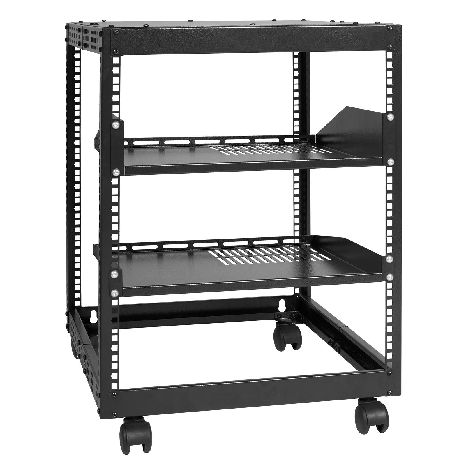 12U Open Frame Server Rack, 15''-40'' Adjustable Depth, Free Standing or Wall Mount Network Server Rack, 4 Post AV Rack with Casters, Holds All Your Networking IT Equipment AV Gear Router Modem