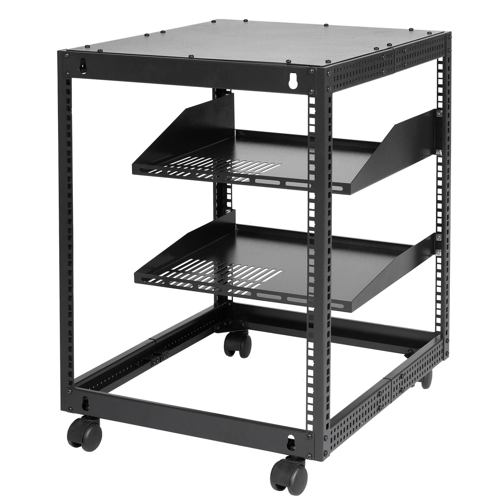 12U Open Frame Server Rack, 15''-40'' Adjustable Depth, Free Standing or Wall Mount Network Server Rack, 4 Post AV Rack with Casters, Holds All Your Networking IT Equipment AV Gear Router Modem
