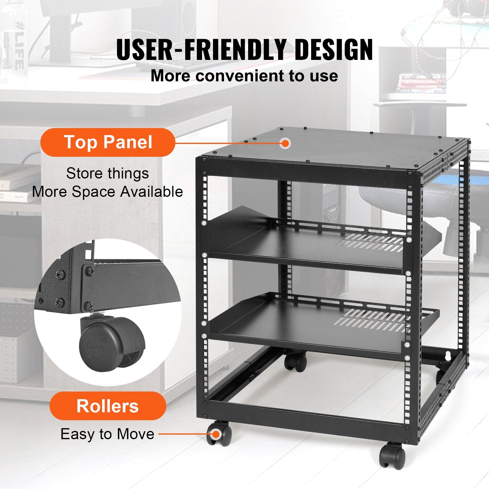 12U Open Frame Server Rack, 15''-40'' Adjustable Depth, Free Standing or Wall Mount Network Server Rack, 4 Post AV Rack with Casters, Holds All Your Networking IT Equipment AV Gear Router Modem