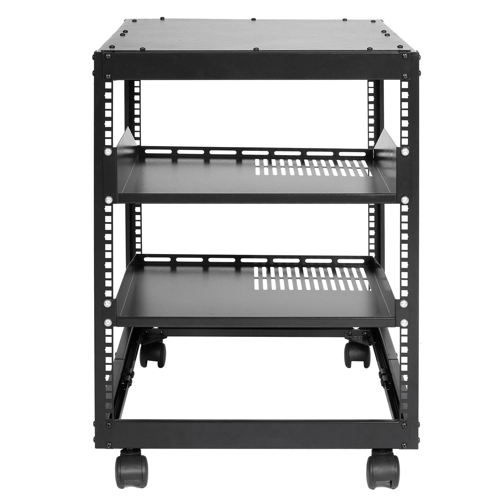 12U Open Frame Server Rack, 15''-40'' Adjustable Depth, Free Standing or Wall Mount Network Server Rack, 4 Post AV Rack with Casters, Holds All Your Networking IT Equipment AV Gear Router Modem