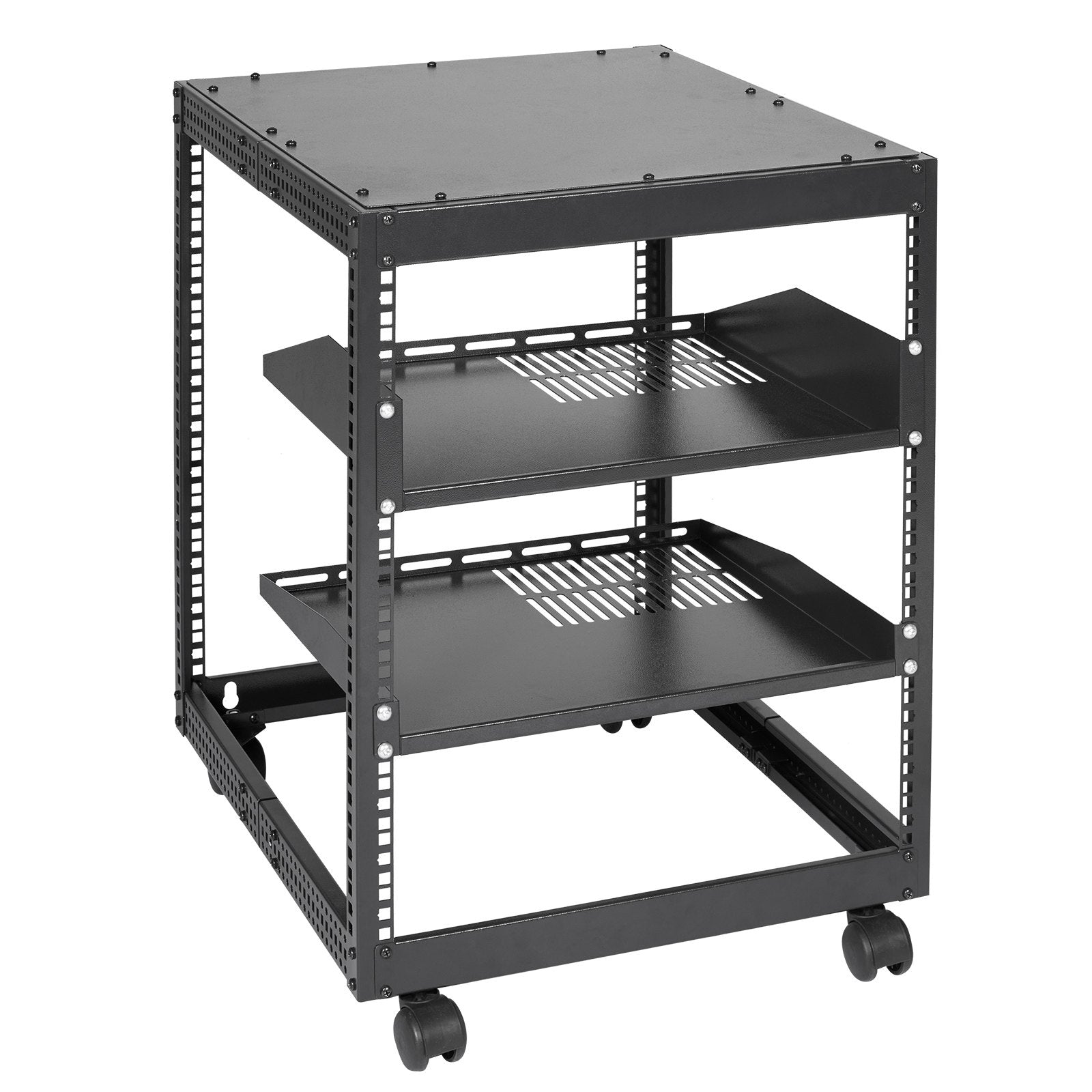 12U Open Frame Server Rack, 15''-40'' Adjustable Depth, Free Standing or Wall Mount Network Server Rack, 4 Post AV Rack with Casters, Holds All Your Networking IT Equipment AV Gear Router Modem