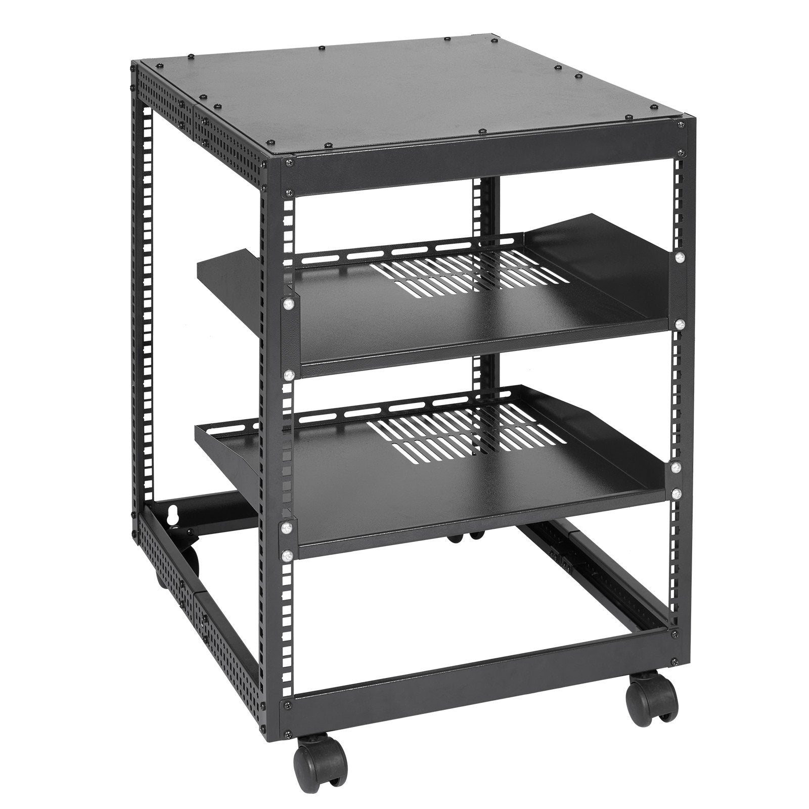 12U Open Frame Server Rack, 15''-40'' Adjustable Depth, Free Standing or Wall Mount Network Server Rack, 4 Post AV Rack with Casters, Holds All Your Networking IT Equipment AV Gear Router Modem
