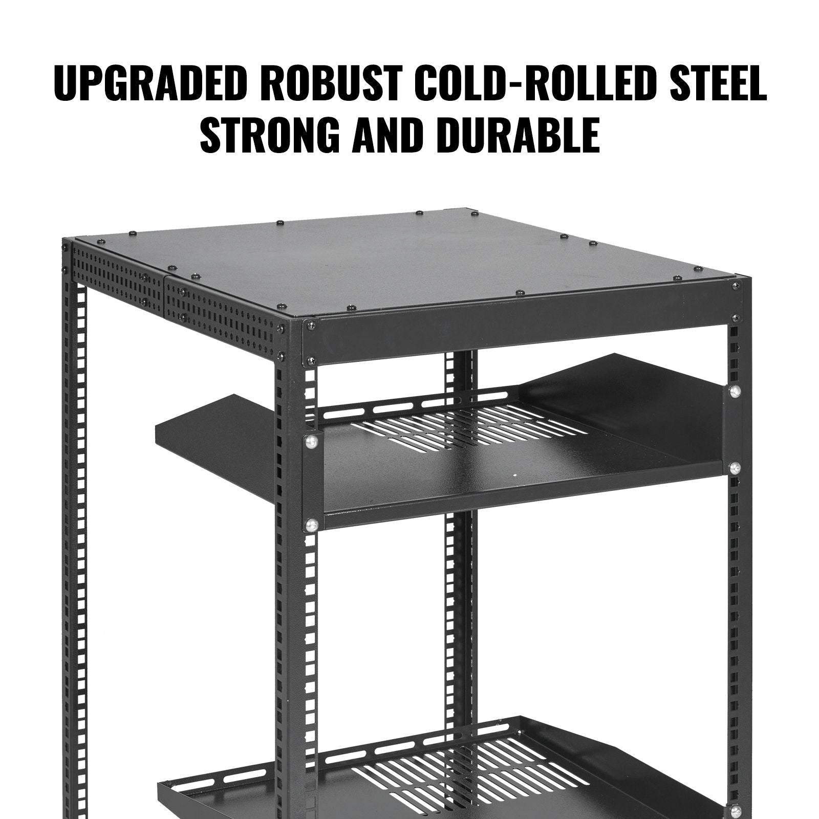 15U Open Frame Server Rack Adjustable 58-102cm Depth 4 Post AV Rack with Wheels