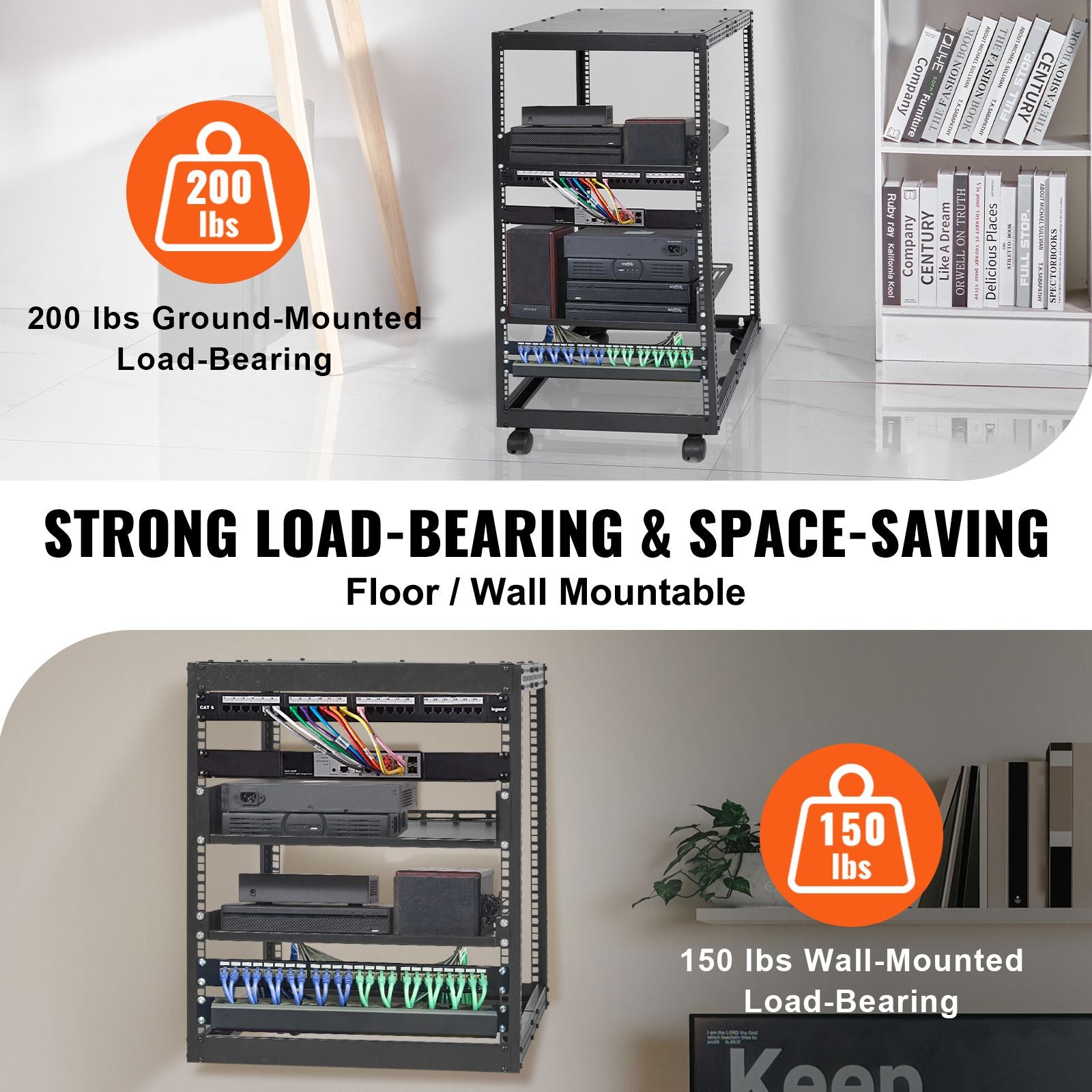 20U Open Frame Server Rack, 15''-40'' Adjustable Depth, Free Standing or Wall Mount Network Server Rack, 4 Post AV Rack with Casters, Holds All Your Networking IT Equipment AV Gear Router Modem