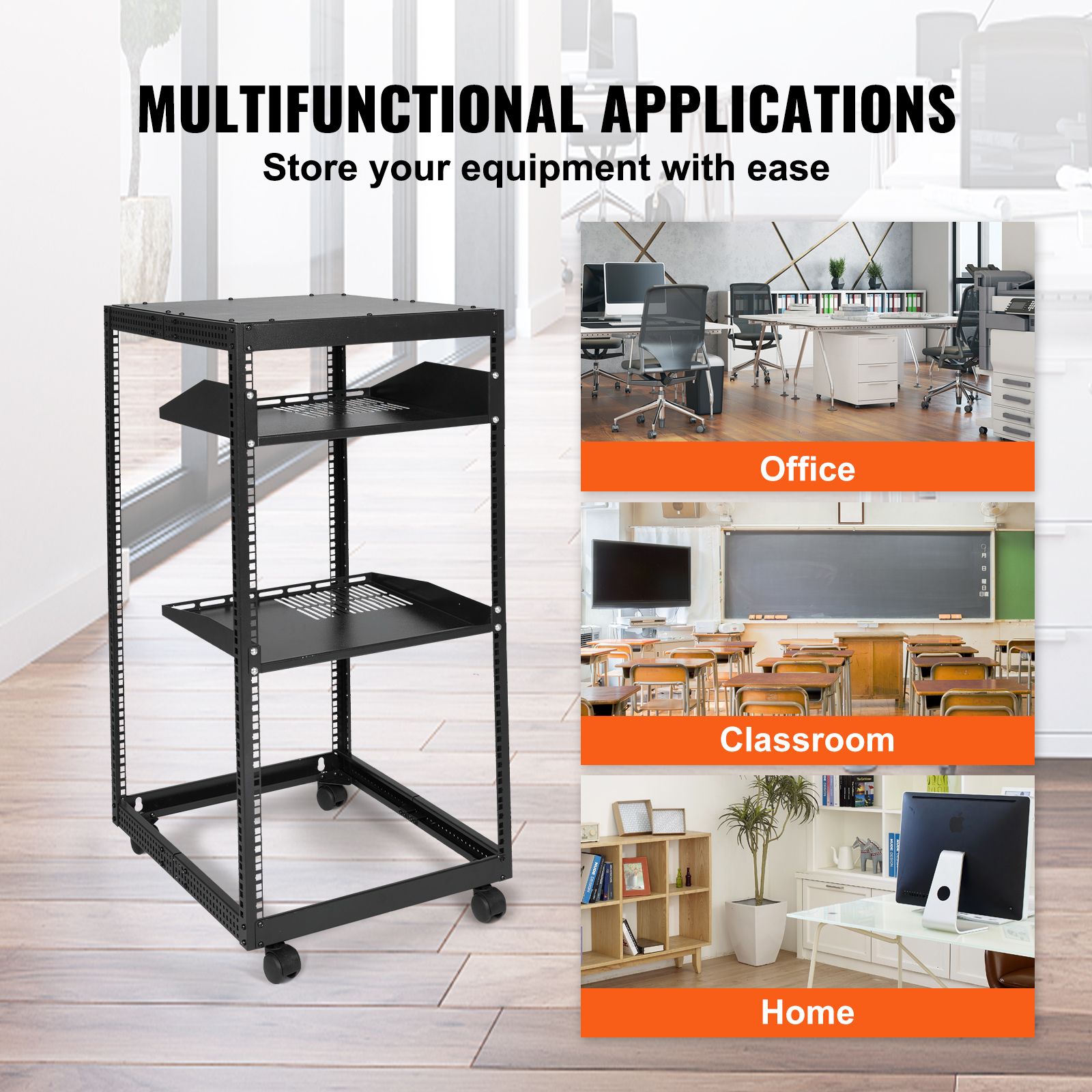 20U Open Frame Server Rack, 15''-40'' Adjustable Depth, Free Standing or Wall Mount Network Server Rack, 4 Post AV Rack with Casters, Holds All Your Networking IT Equipment AV Gear Router Modem