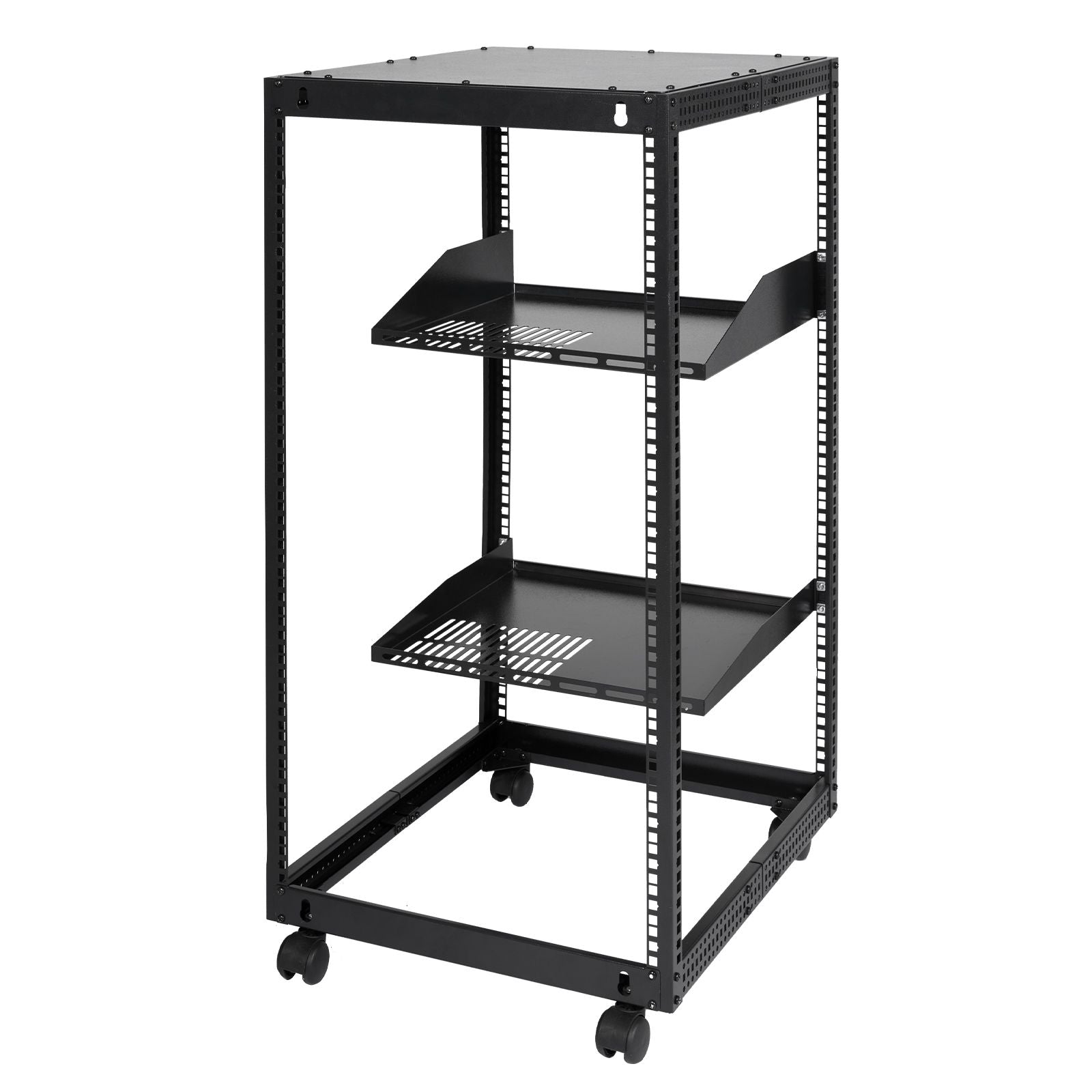 20U Open Frame Server Rack, 15''-40'' Adjustable Depth, Free Standing or Wall Mount Network Server Rack, 4 Post AV Rack with Casters, Holds All Your Networking IT Equipment AV Gear Router Modem
