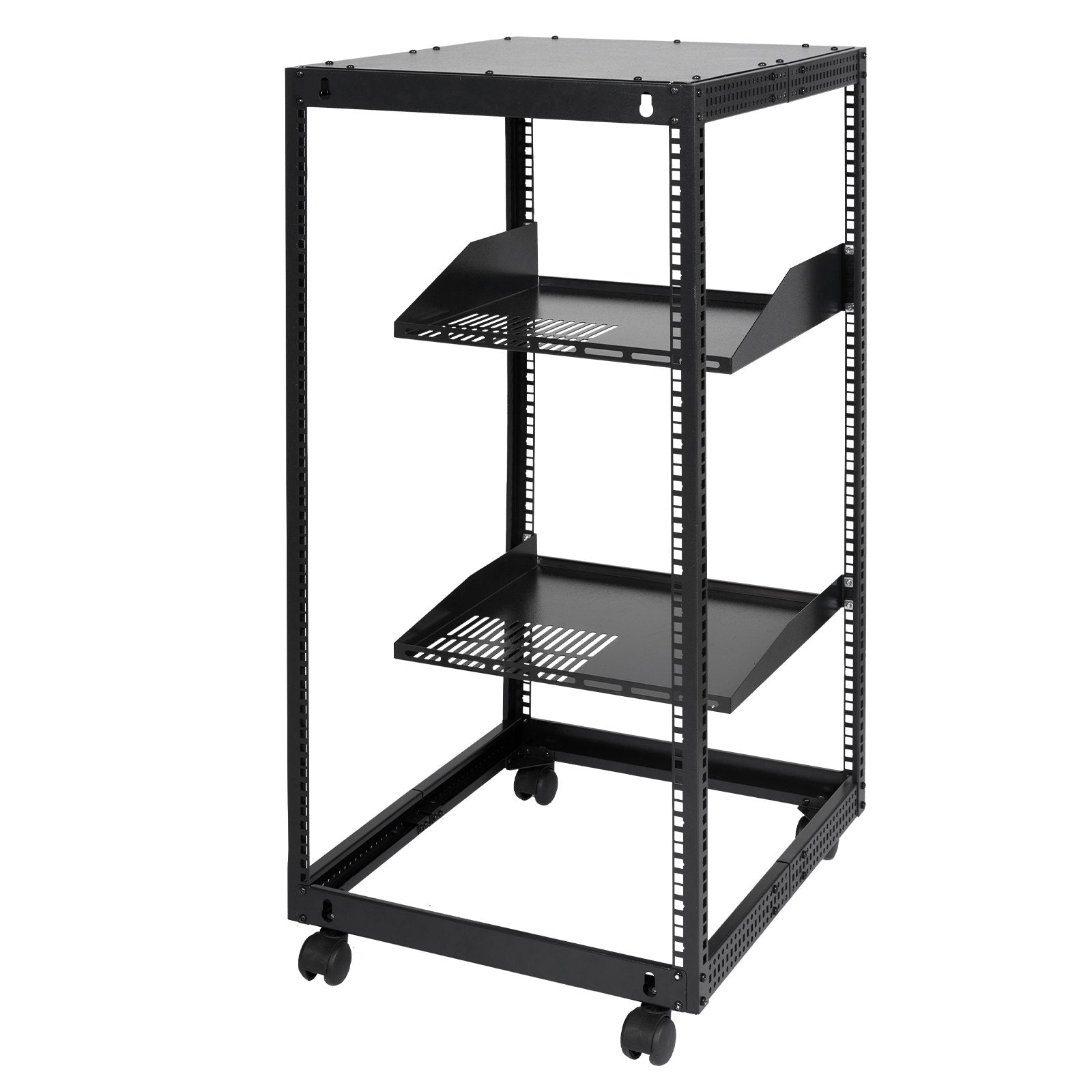 20U Open Frame Server Rack, 15''-40'' Adjustable Depth, Free Standing or Wall Mount Network Server Rack, 4 Post AV Rack with Casters, Holds All Your Networking IT Equipment AV Gear Router Modem