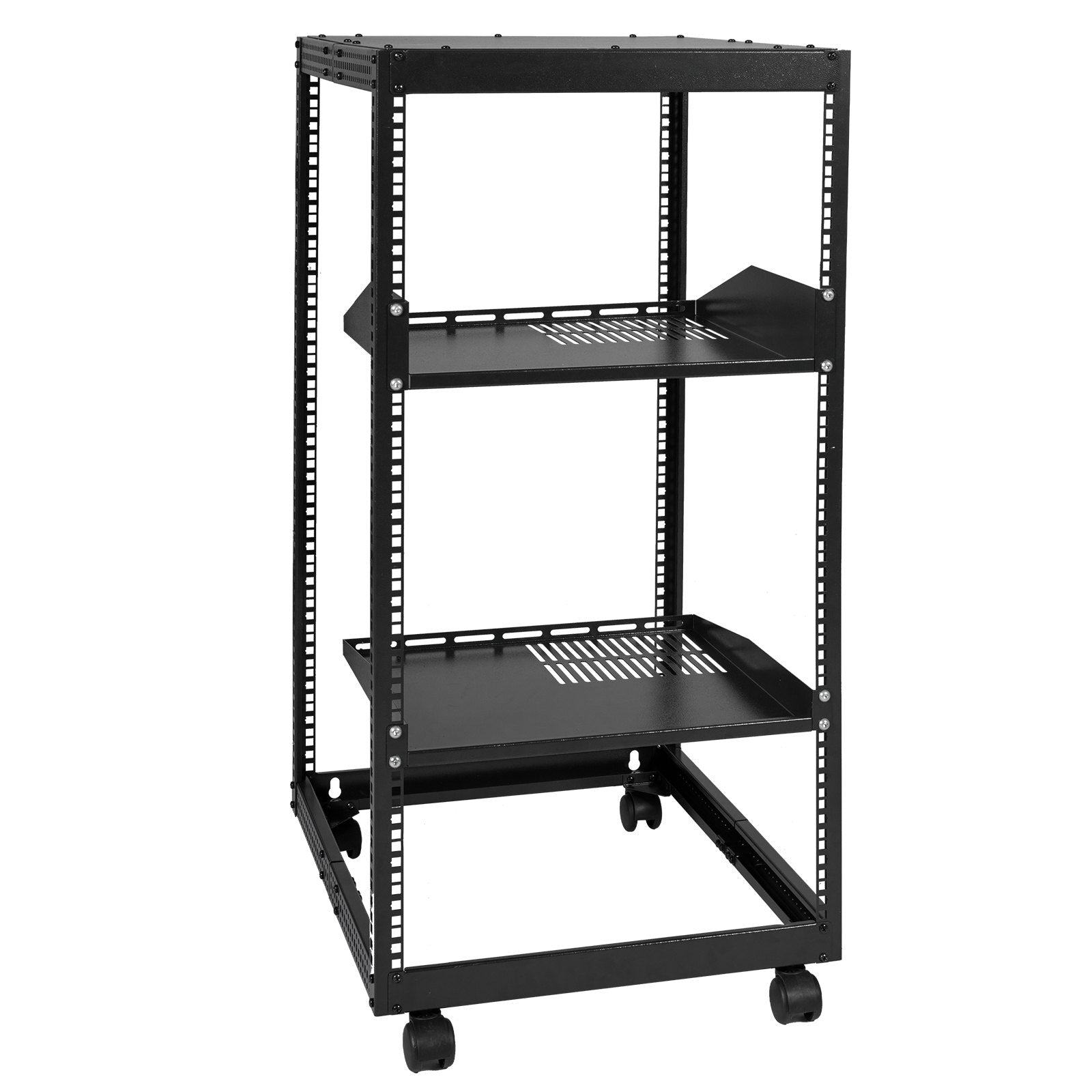 20U Open Frame Server Rack, 15''-40'' Adjustable Depth, Free Standing or Wall Mount Network Server Rack, 4 Post AV Rack with Casters, Holds All Your Networking IT Equipment AV Gear Router Modem