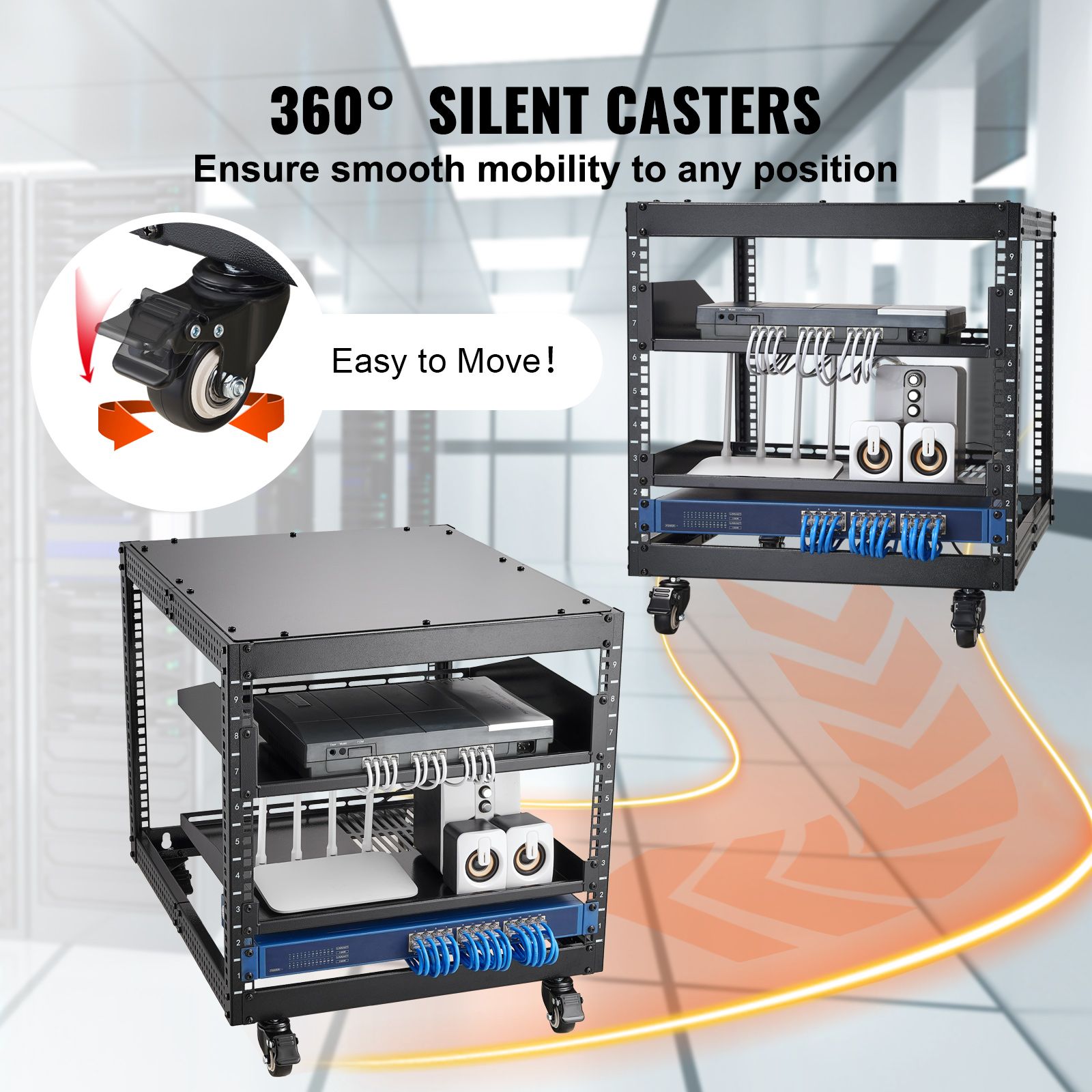 9U Open Frame Server Rack Adjustable Depth 4 Post Network Equipment Rack