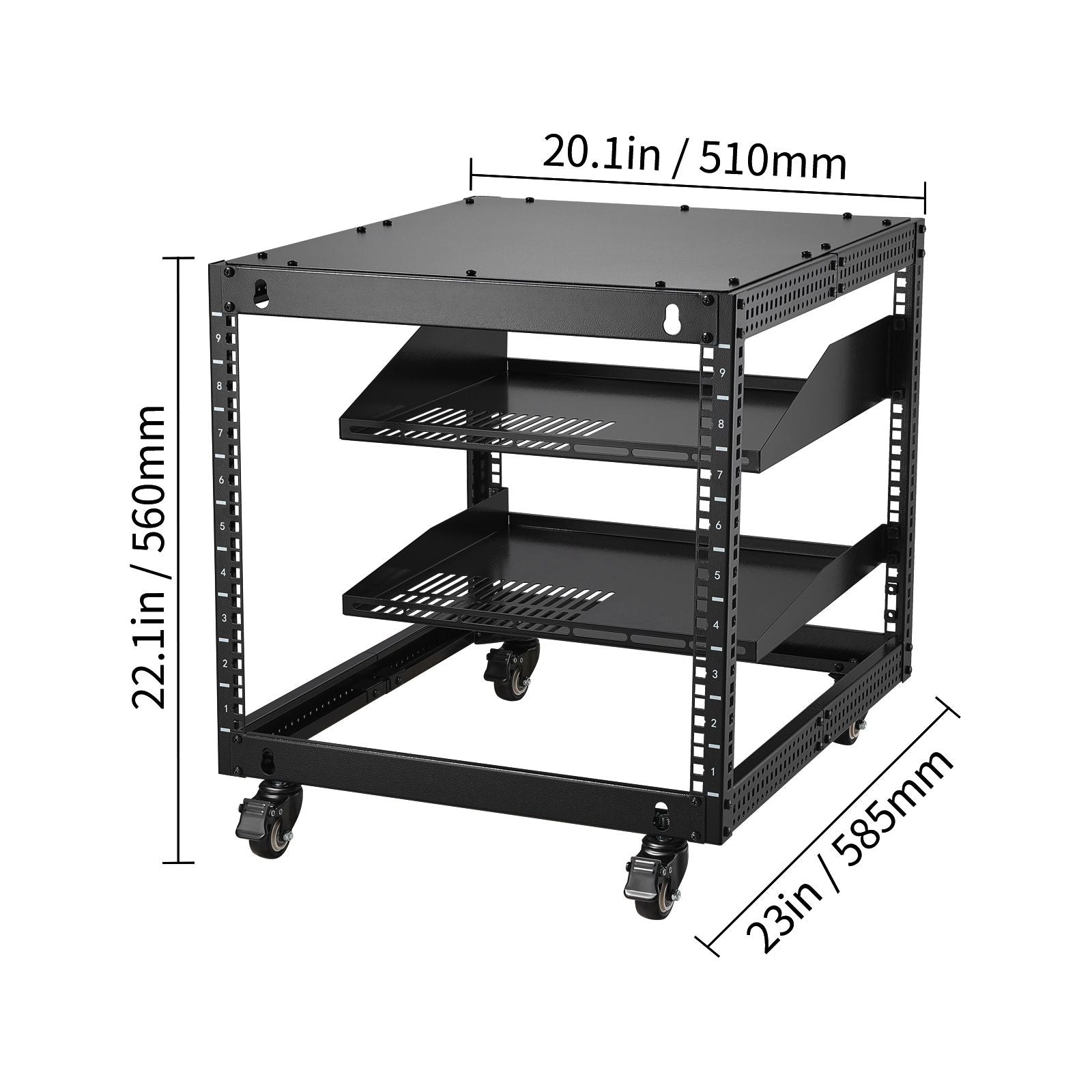 9U Open Frame Server Rack Adjustable Depth 4 Post Network Equipment Rack