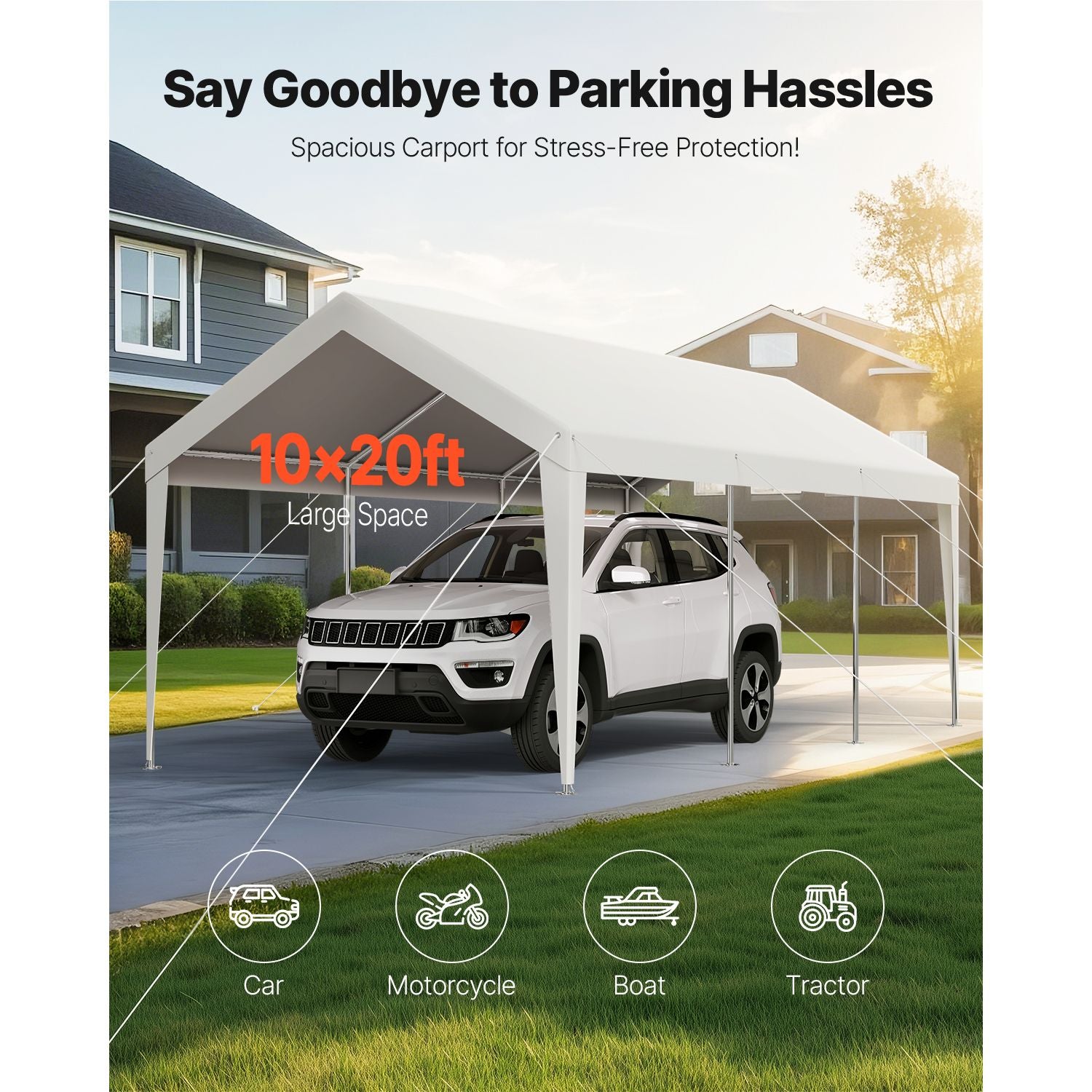 Carport Car Canopy 10 x 20 FT Heavy Duty Portable Car Shelter Tent White