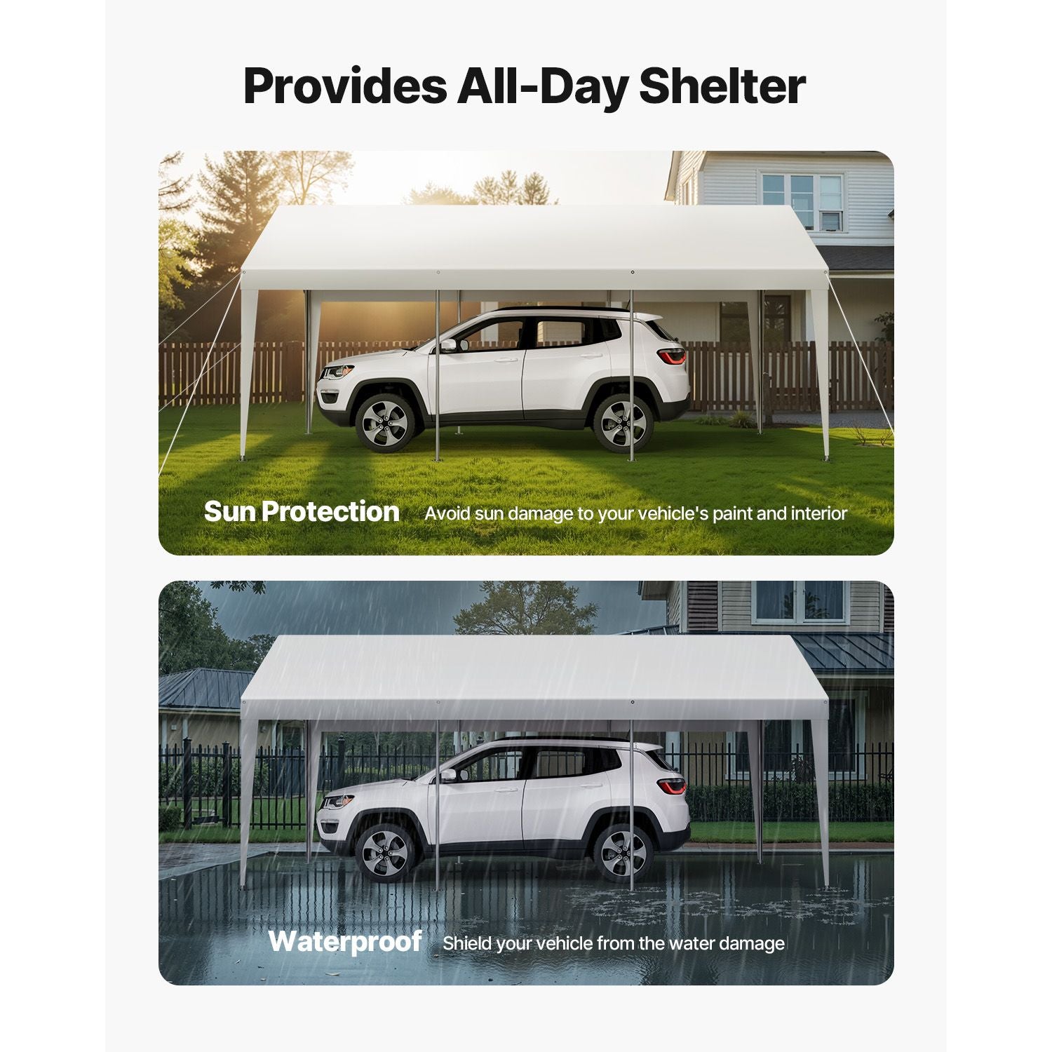 Carport Car Canopy 10 x 20 FT Heavy Duty Portable Car Shelter Tent White