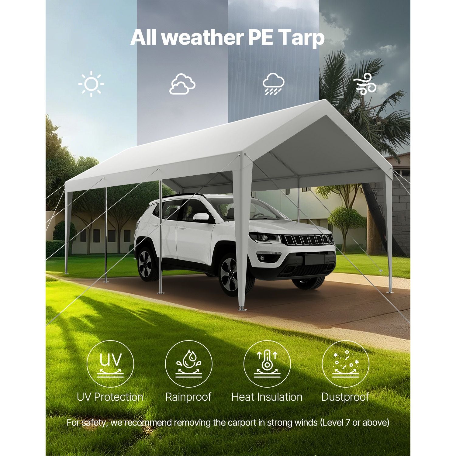 Carport Car Canopy 10 x 20 FT Heavy Duty Portable Car Shelter Tent White