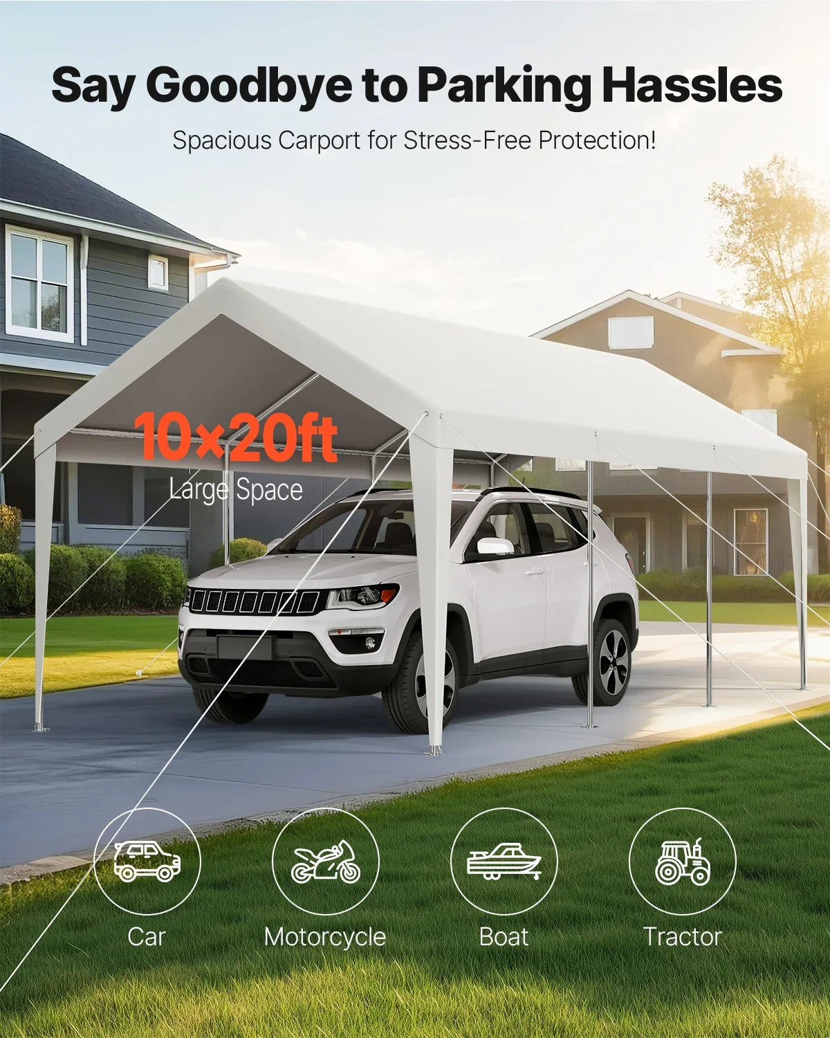 Carport Car Canopy 10 x 20 FT Heavy Duty Portable Car Shelter Tent White