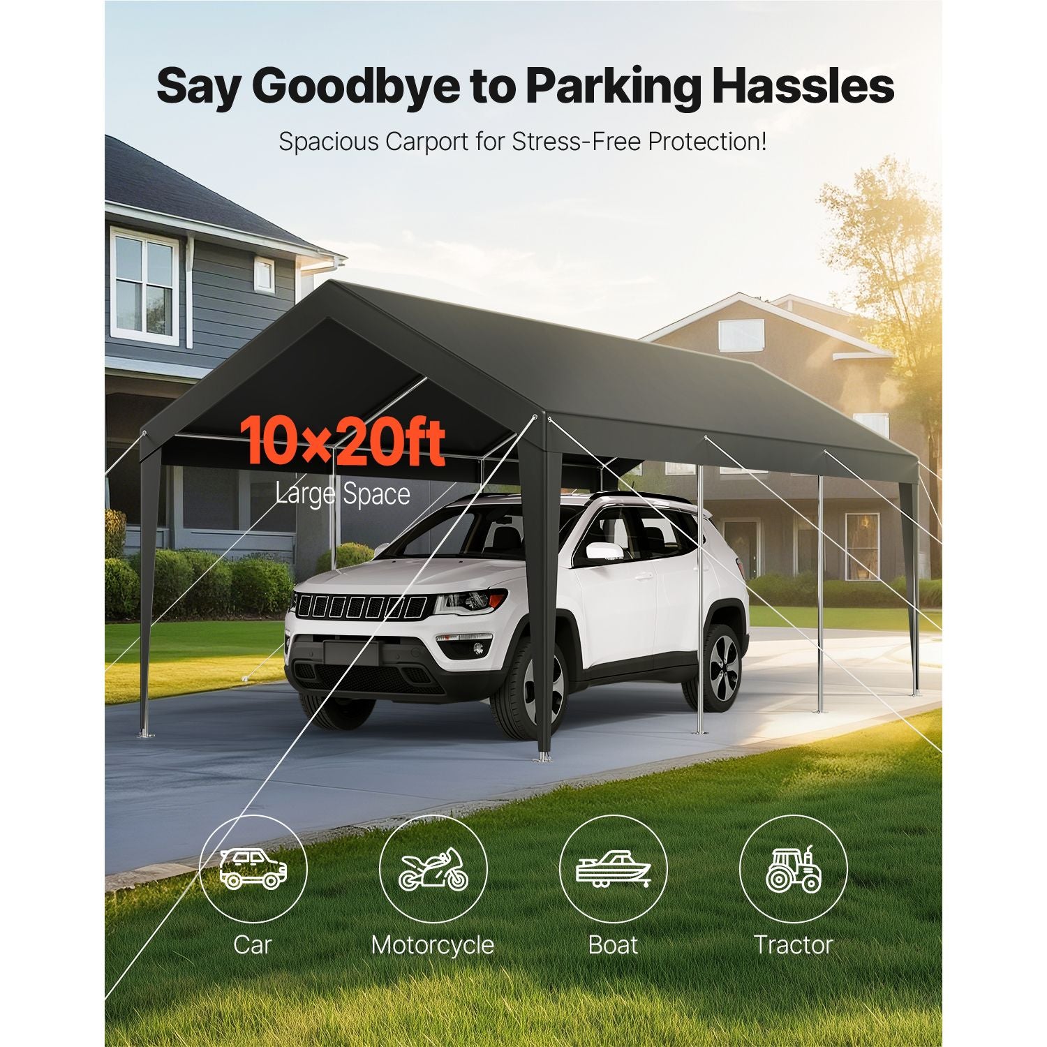 Carport Car Canopy 10 x 20 FT Heavy Duty Portable Car Shelter Tent Grey