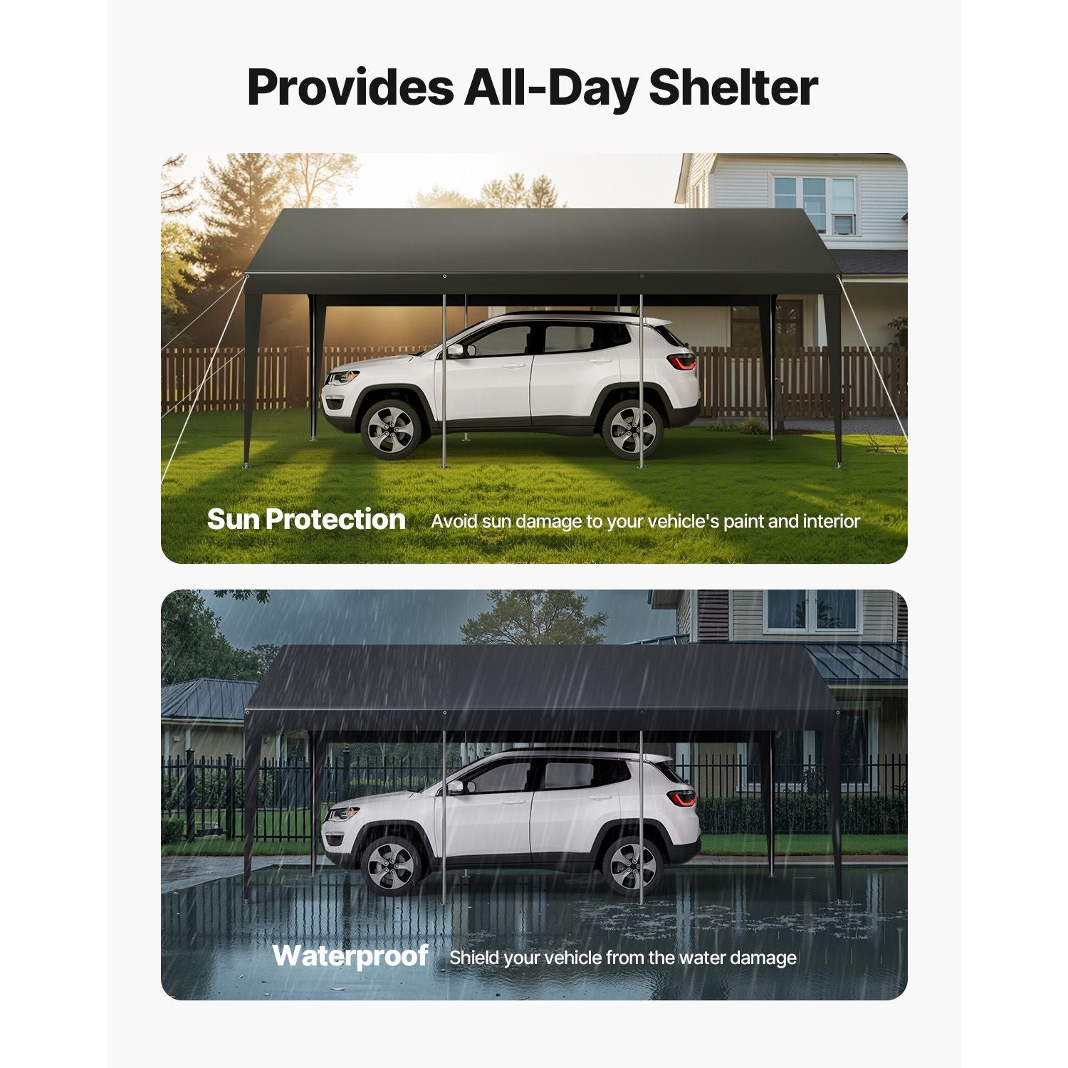 Carport Car Canopy 10 x 20 FT Heavy Duty Portable Car Shelter Tent Grey