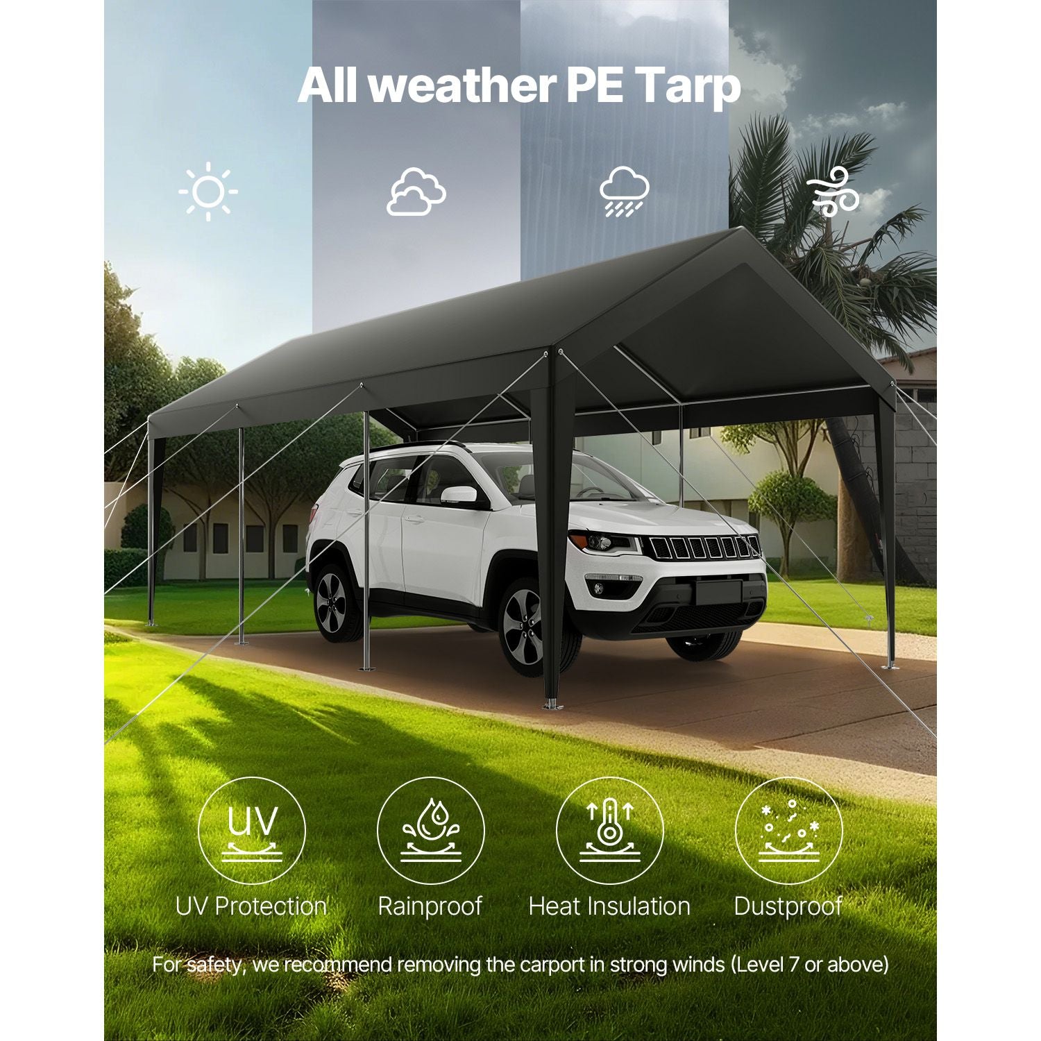 Carport Car Canopy 10 x 20 FT Heavy Duty Portable Car Shelter Tent Grey