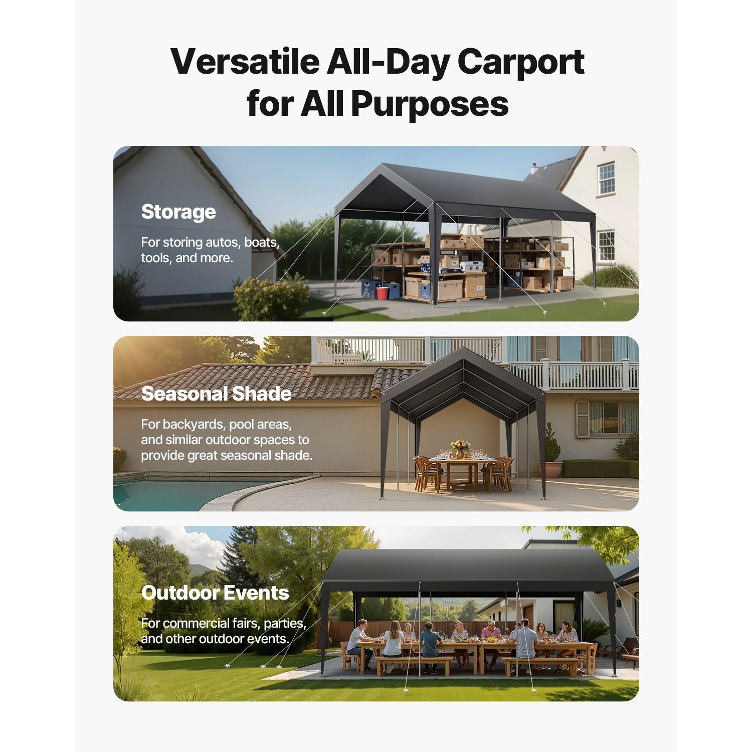 Carport Car Canopy 10 x 20 FT Heavy Duty Portable Car Shelter Tent Grey
