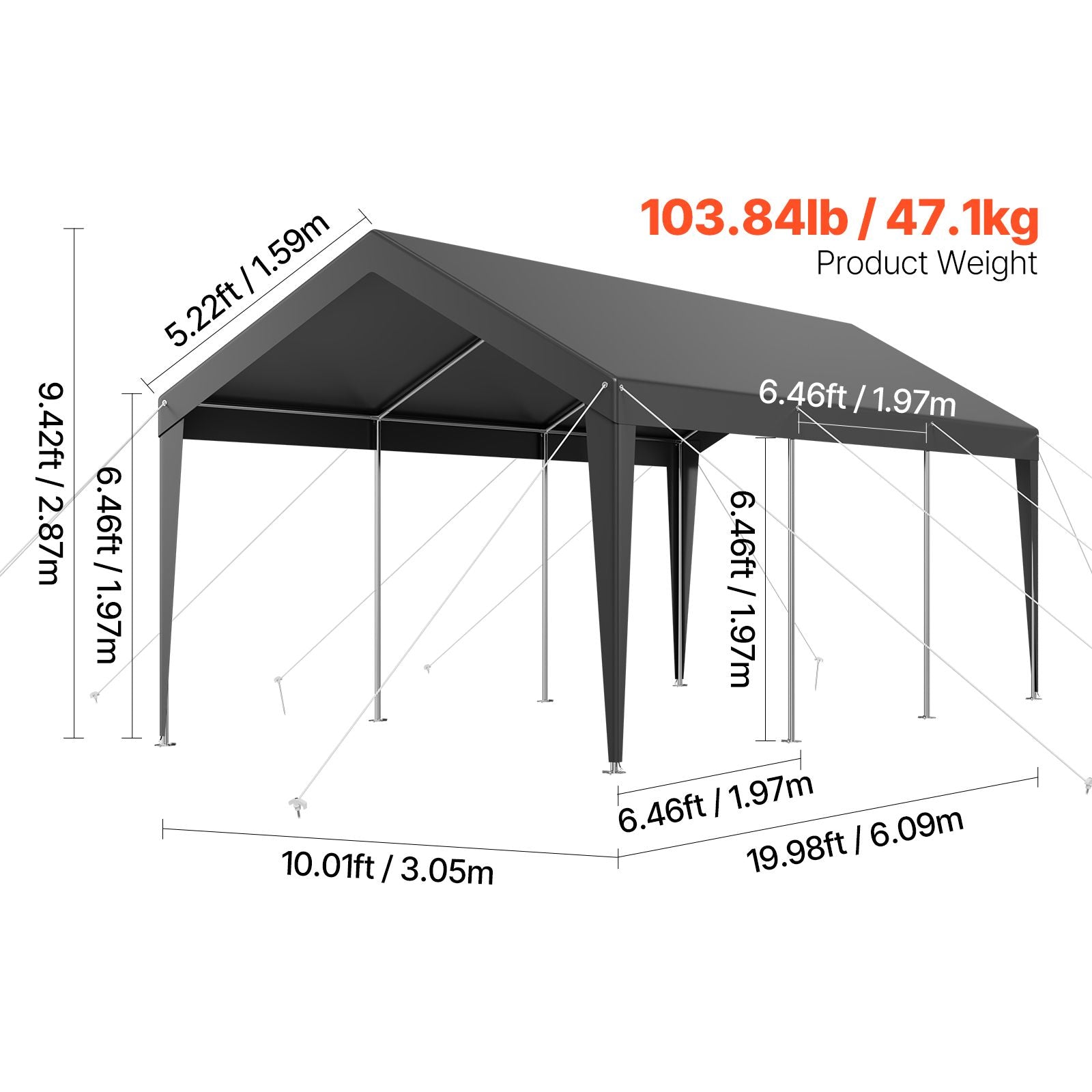 Carport Car Canopy 10 x 20 FT Heavy Duty Portable Car Shelter Tent Grey