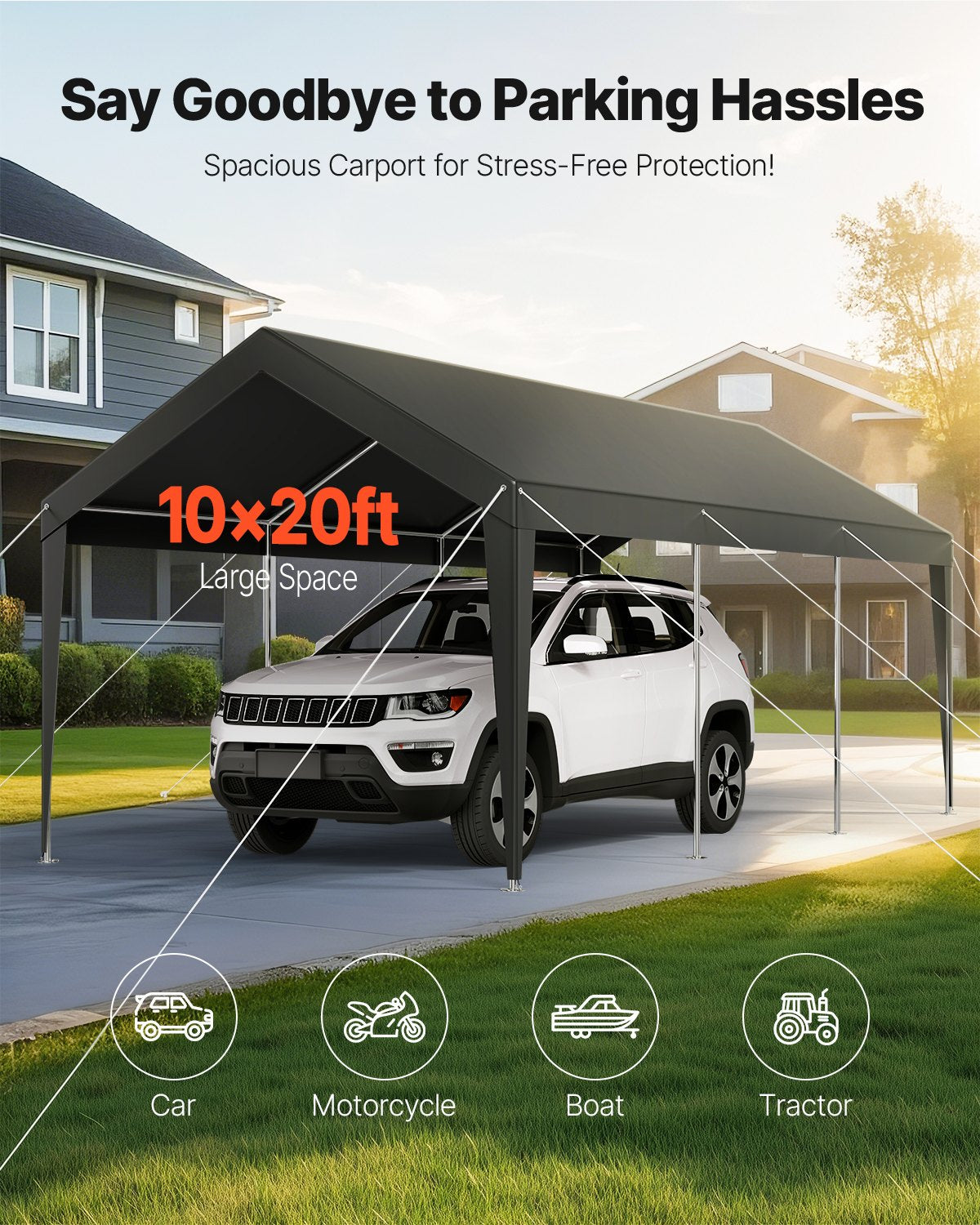 Carport Car Canopy 10 x 20 FT Heavy Duty Portable Car Shelter Tent Grey