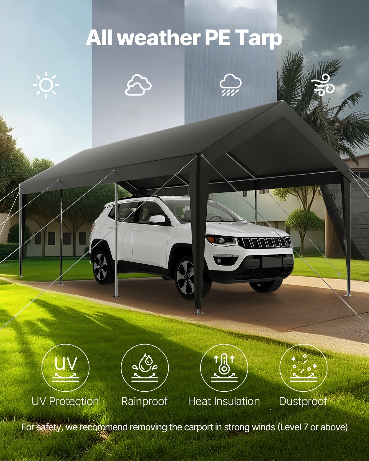 Carport Car Canopy 10 x 20 FT Heavy Duty Portable Car Shelter Tent Grey