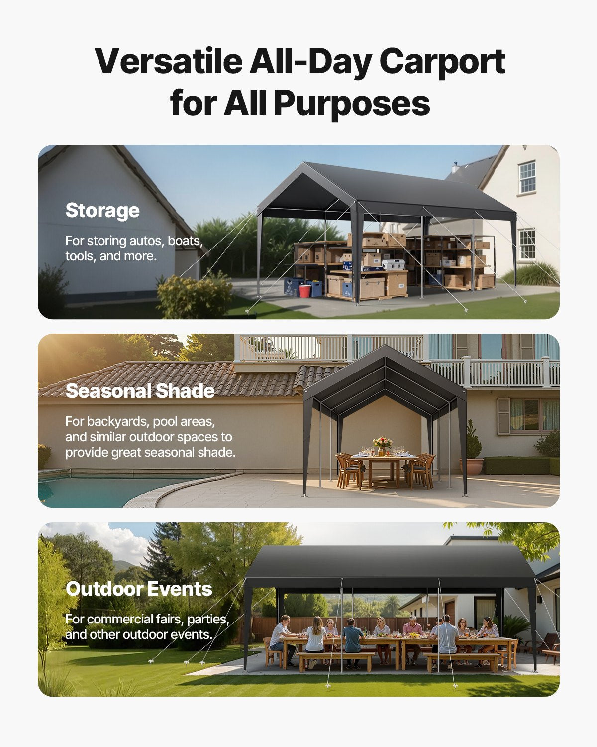 Carport Car Canopy 10 x 20 FT Heavy Duty Portable Car Shelter Tent Grey