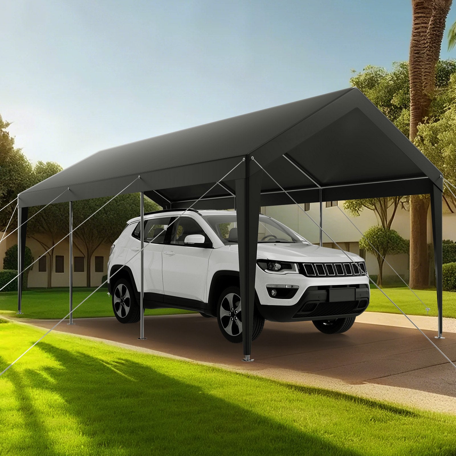 Carport Car Canopy 10 x 20 FT Heavy Duty Portable Car Shelter Tent Grey