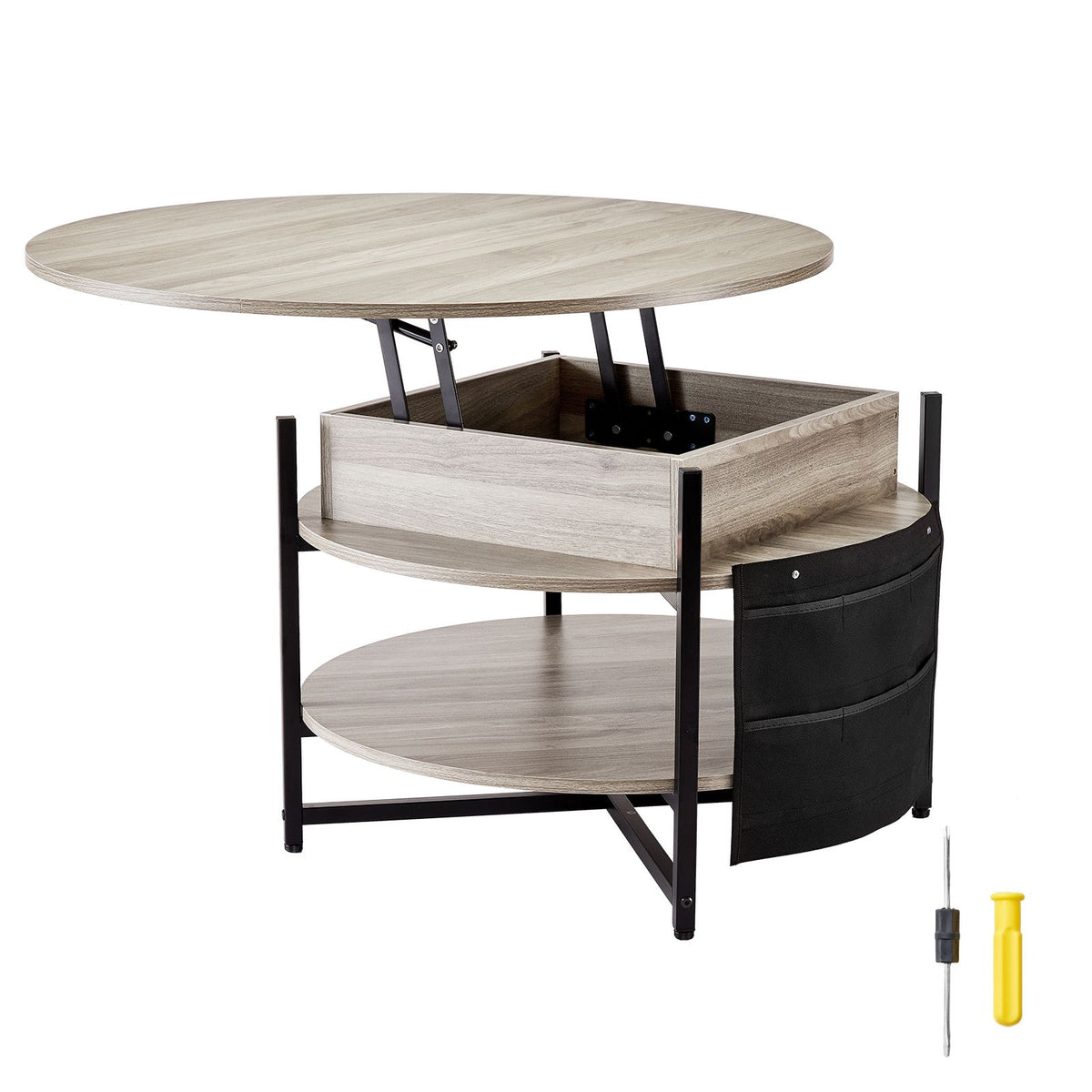 Lift Top Round Coffee Table 35.3in White with Hidden Storage Compartment