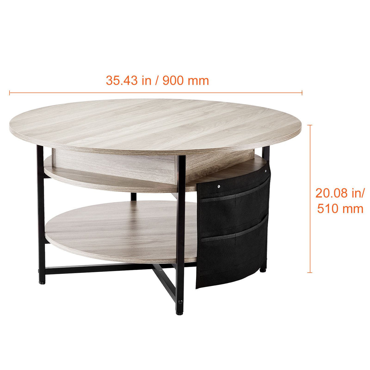 Lift Top Round Coffee Table 35.3in White with Hidden Storage Compartment
