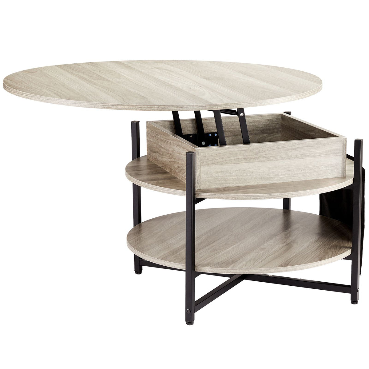 Lift Top Round Coffee Table 35.3in White with Hidden Storage Compartment