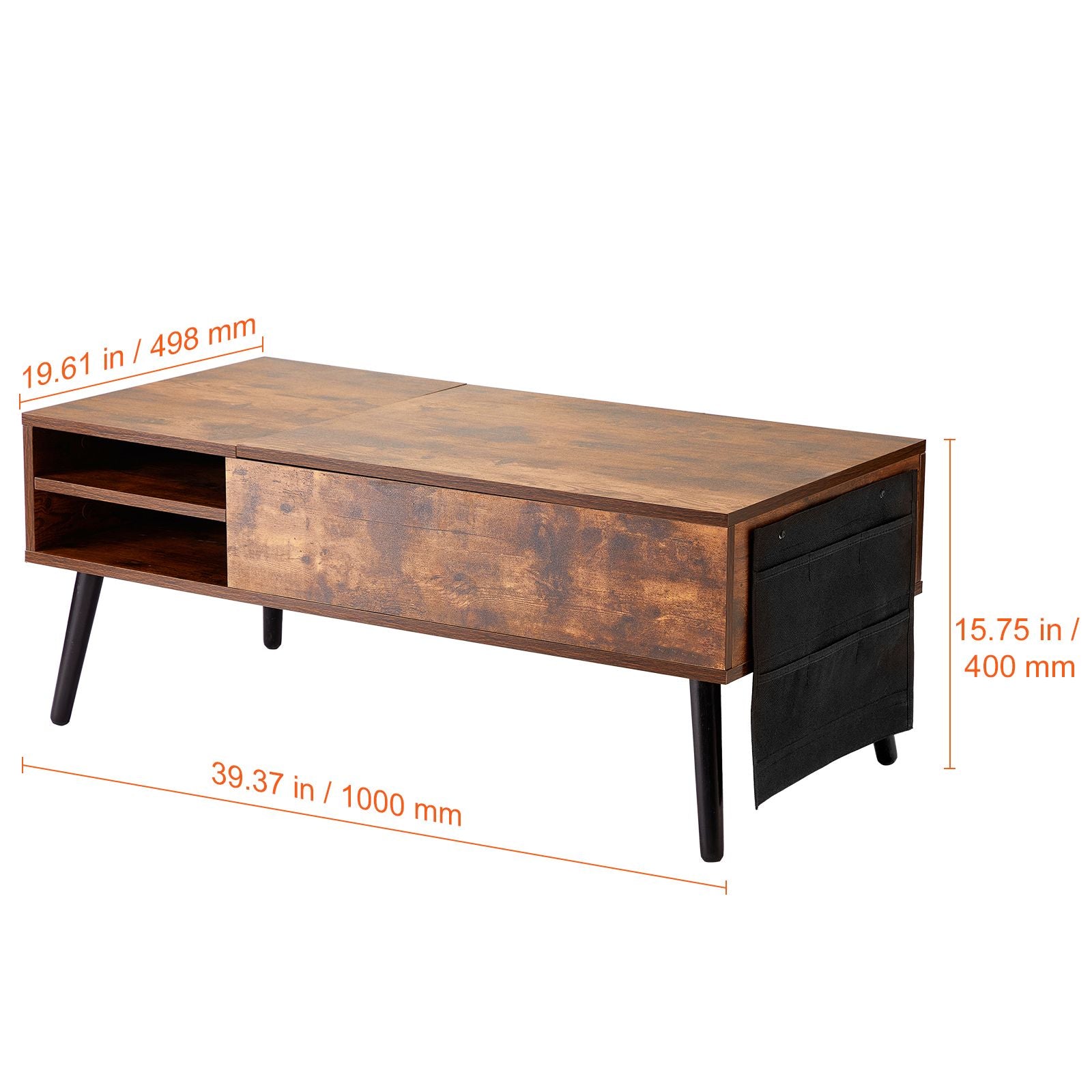 Lift Top Coffee Table 39.4 in Rectangle Coffee Table for Living Room Brown
