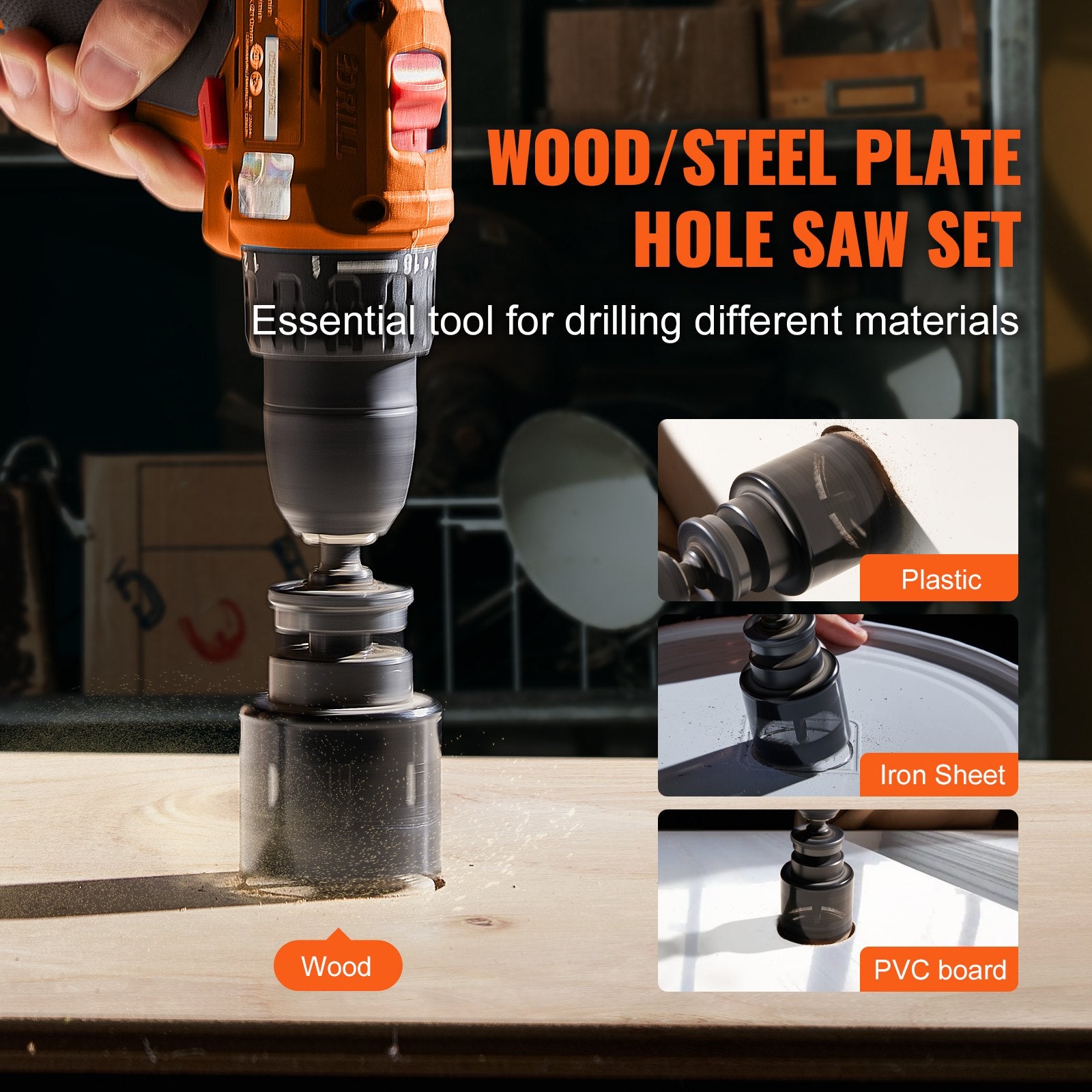 VEVOR Hole Saw Kit, 18 PCS Saw Blades, 6 Drill Bits, 1 Hex Wrench, Bi Metal M42 Hole Saw Set with Carrying Case, General Purpose Size from 3/4
