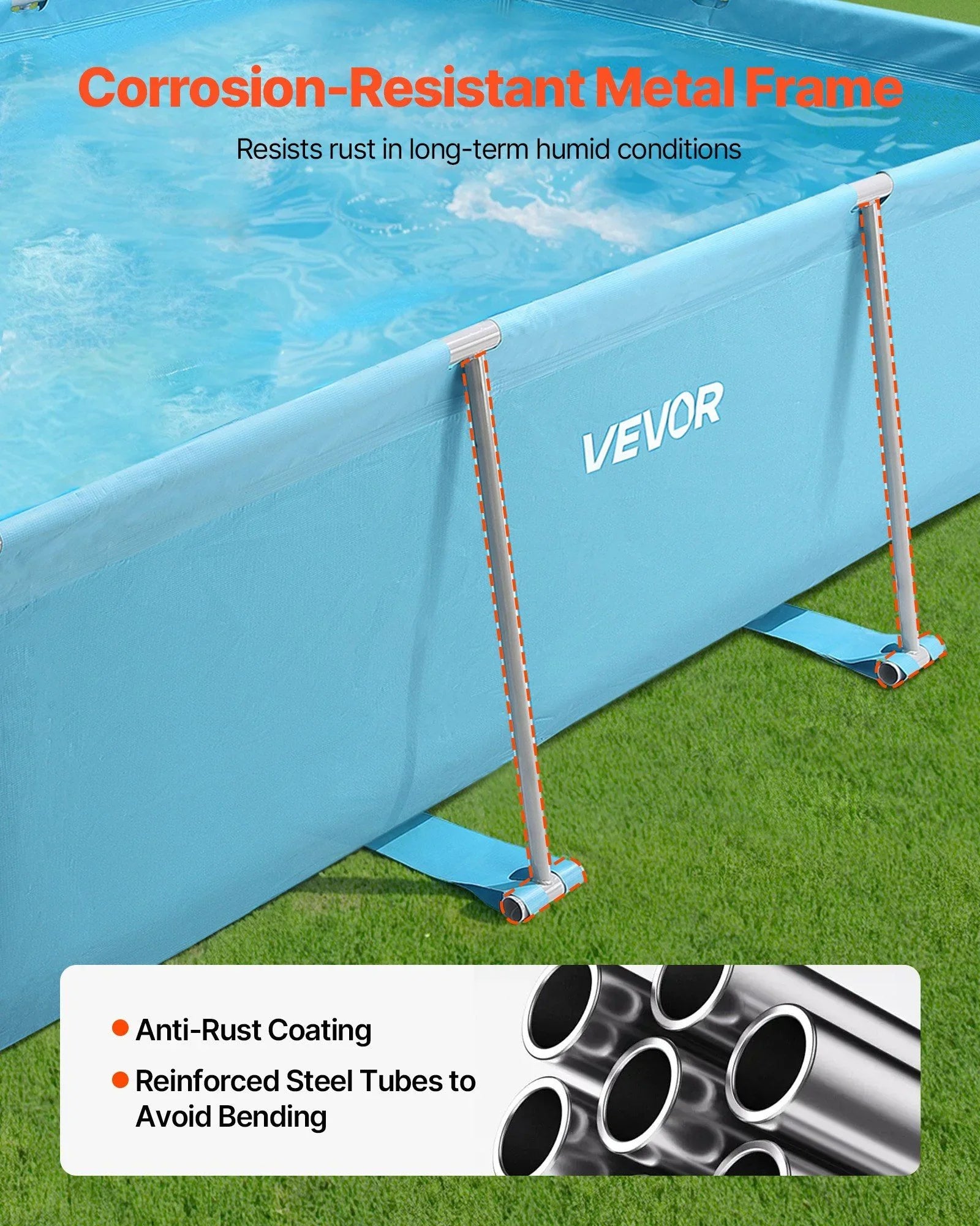 Frame Above Ground Swimming Pool, 3 x 2 x 0.762 m Rectangular Steel Metal Frame, Large Rectangle Outdoor Backyard Family Pool, Easy to Assemble Rust-Resistant, 3959.54 L Water Capacity, Blue