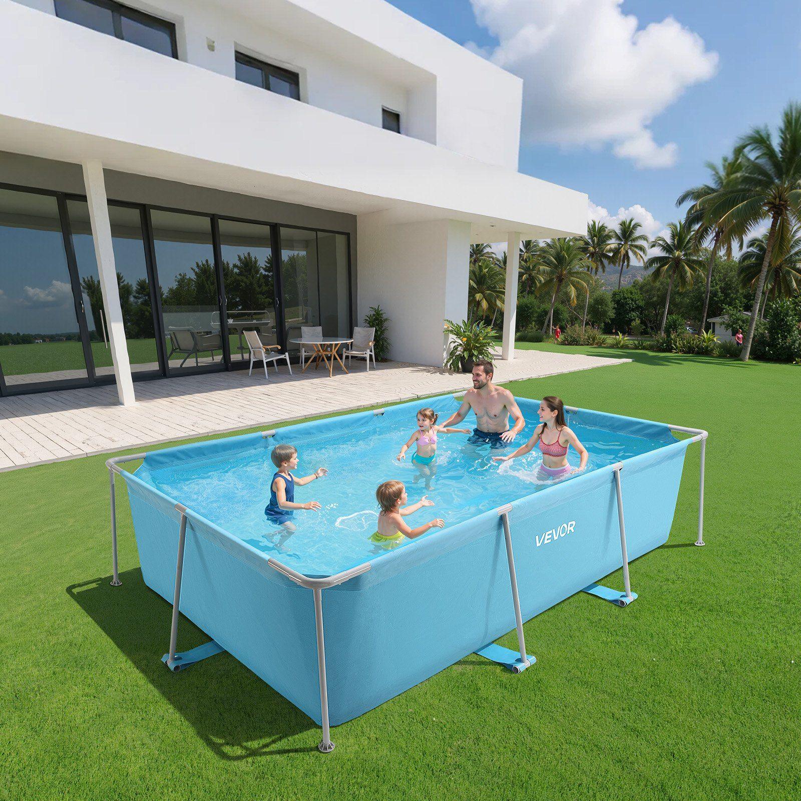 Frame Above Ground Swimming Pool, 3 x 2 x 0.762 m Rectangular Steel Metal Frame, Large Rectangle Outdoor Backyard Family Pool, Easy to Assemble Rust-Resistant, 3959.54 L Water Capacity, Blue