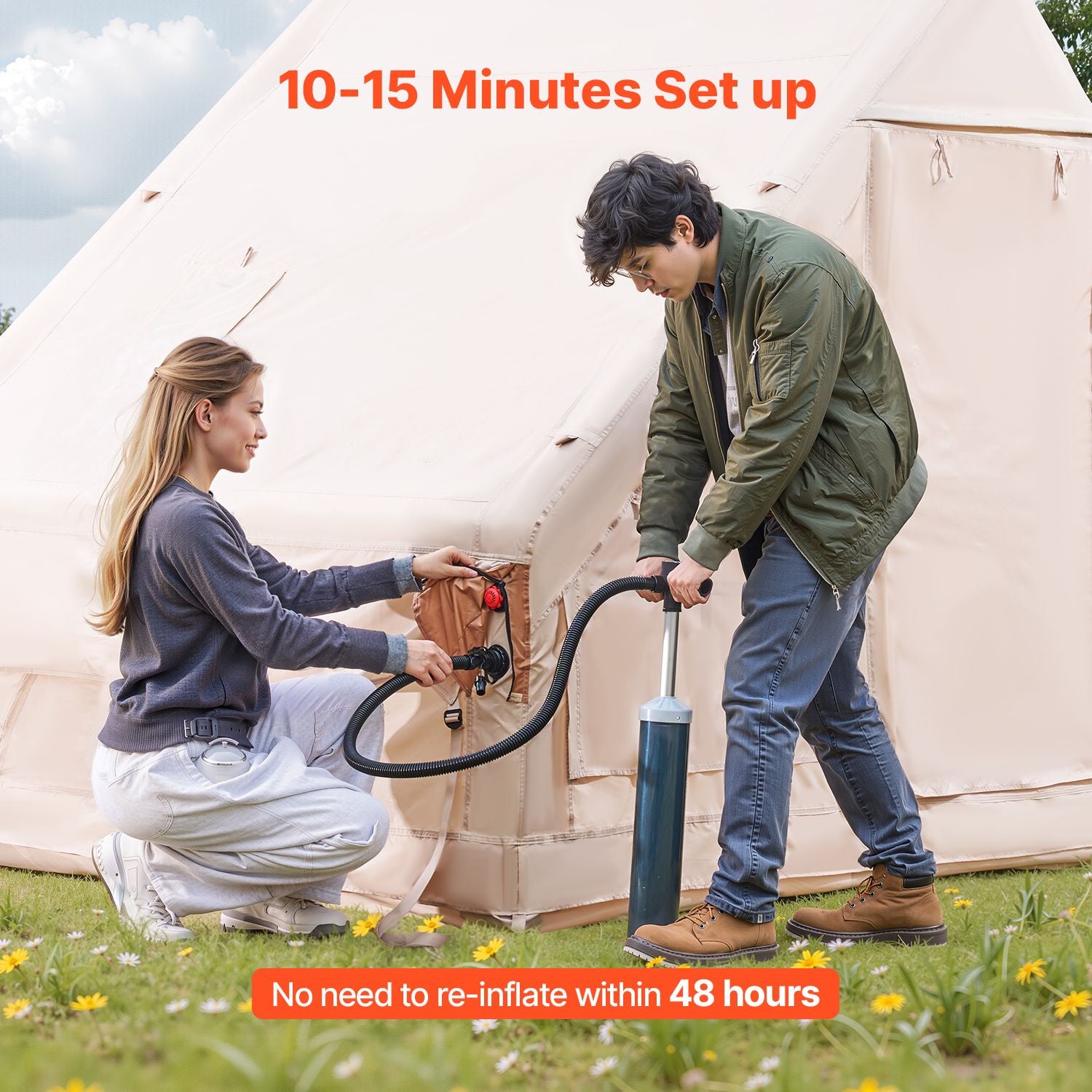 3-5 Person Inflatable Camping Tent 4 Season Oxford Air Tent with Canopy