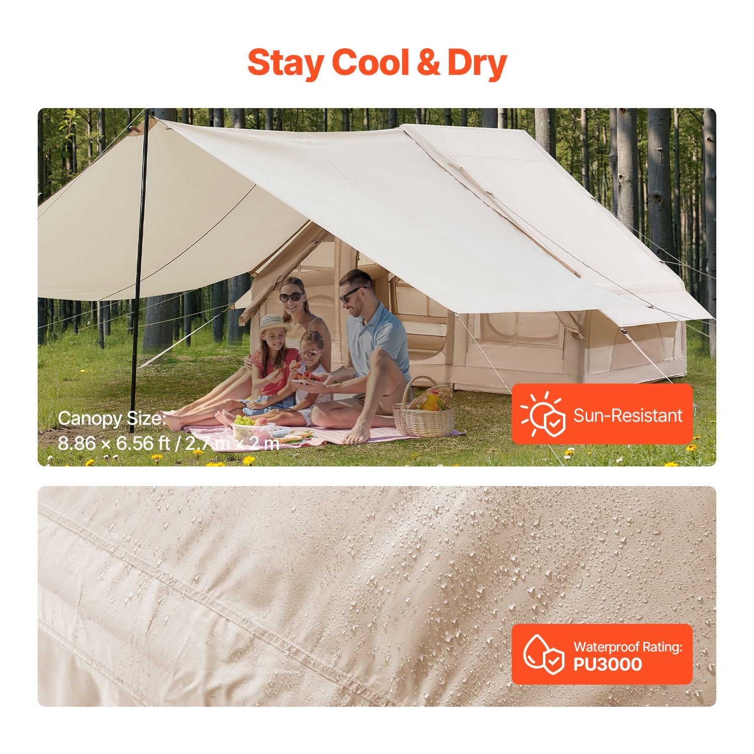 3-5 Person Inflatable Camping Tent 4 Season Oxford Air Tent with Canopy