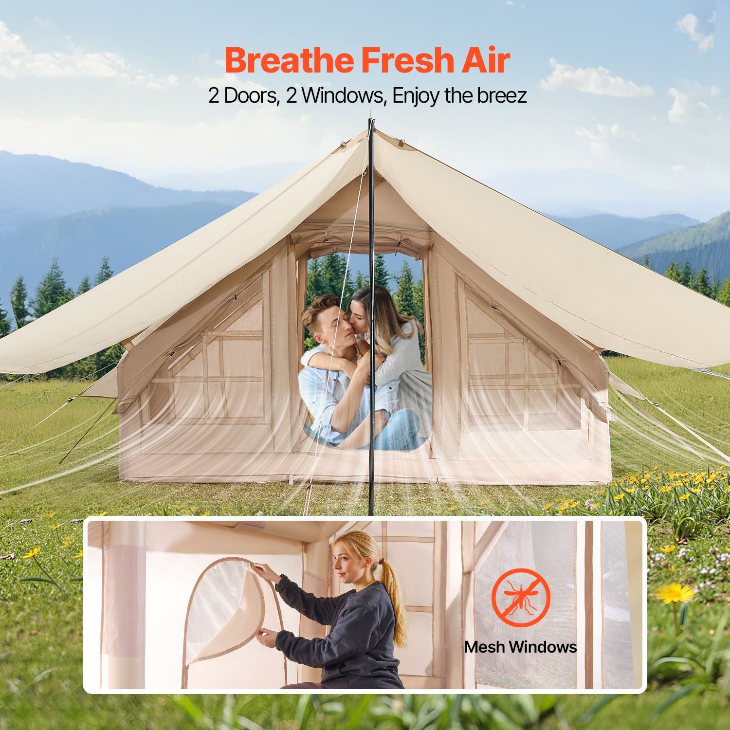 3-5 Person Inflatable Camping Tent 4 Season Oxford Air Tent with Canopy