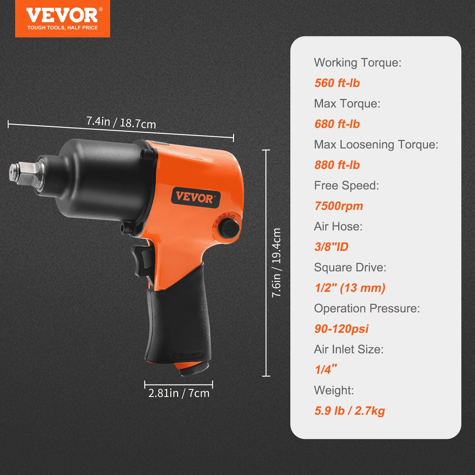 Air Impact Wrench 1/2