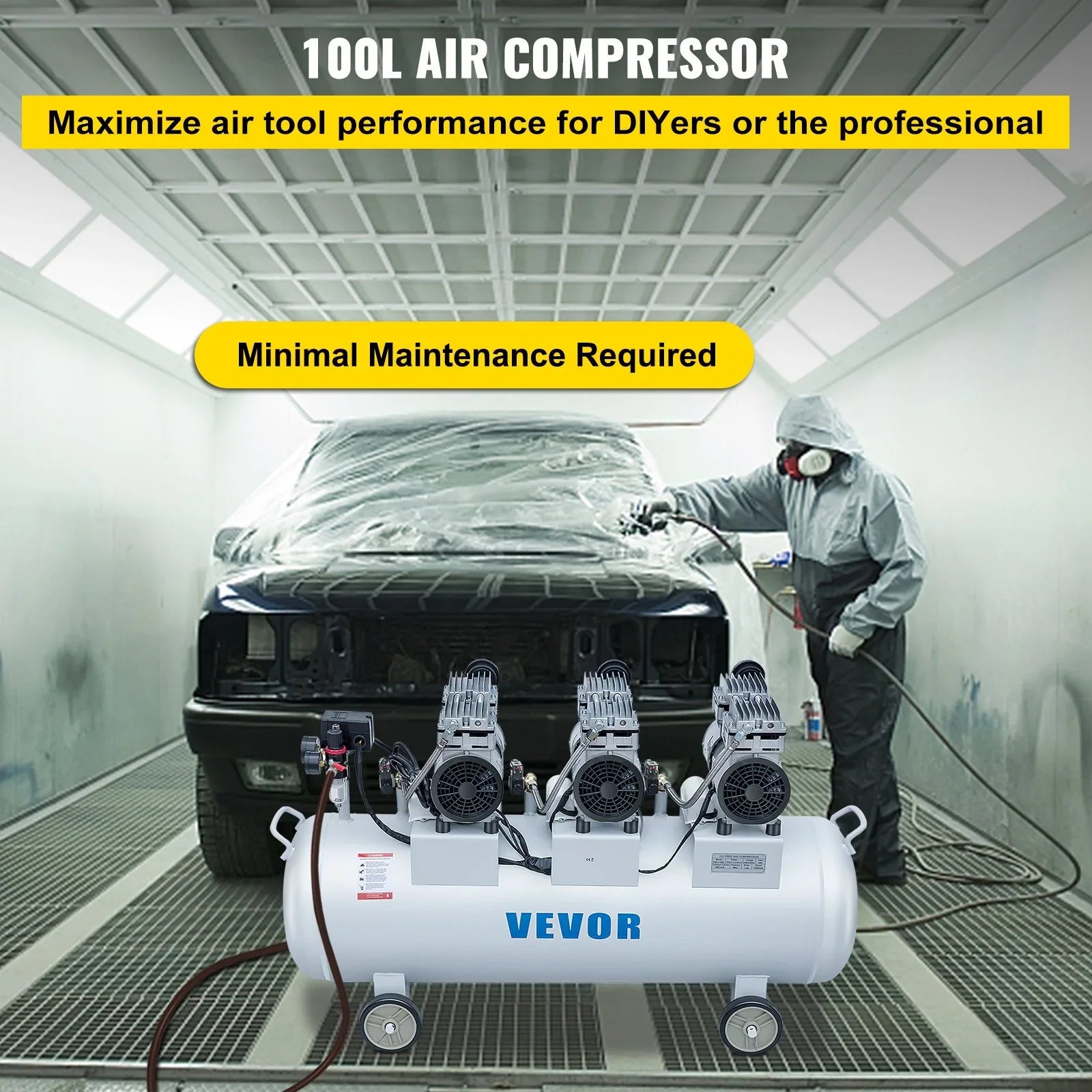 Oil Free Air Compressor Air Compressor Tank 100L 3HP Ultra Silent Inflator